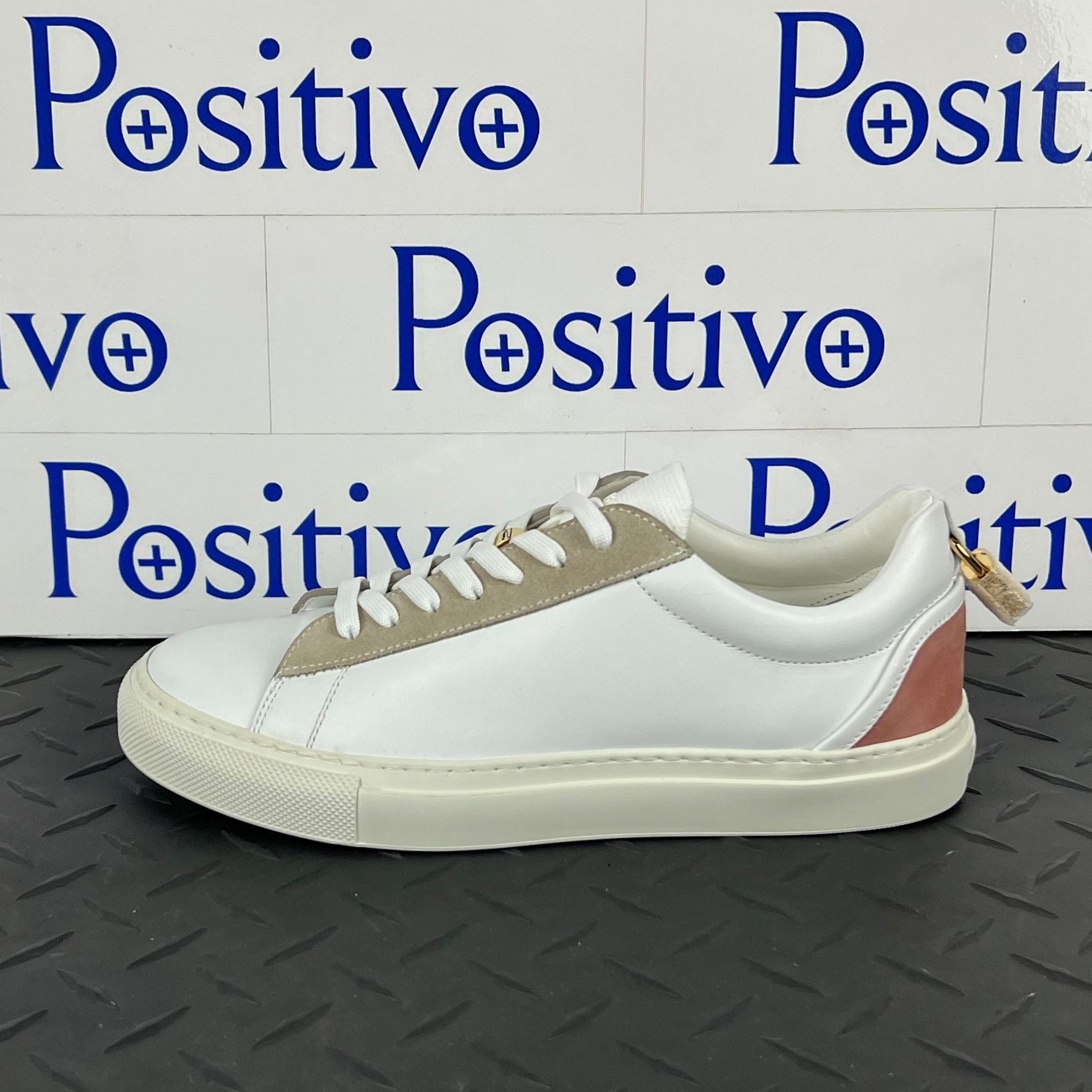 Buscemi Womens Tennis Lock White/Dusty Pink Leather Sneakers | Positivo Clothing