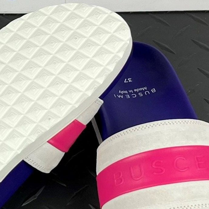Buscemi Womens Slide Sport Purple Trio Leather Sandals | Positivo Clothing