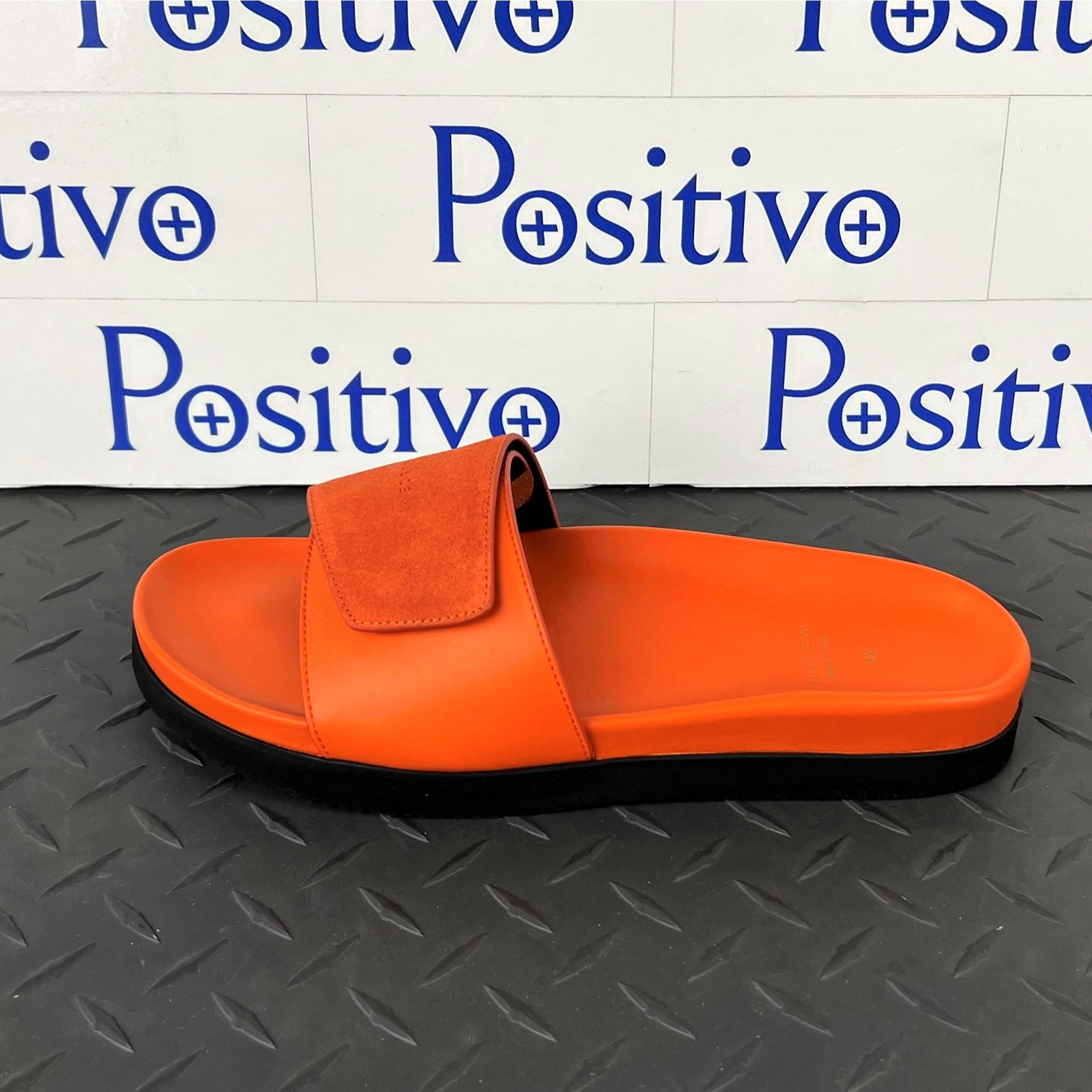 Buscemi Mens Slide Scratch Orange Leather Sandals SAMPLE | Positivo Clothing