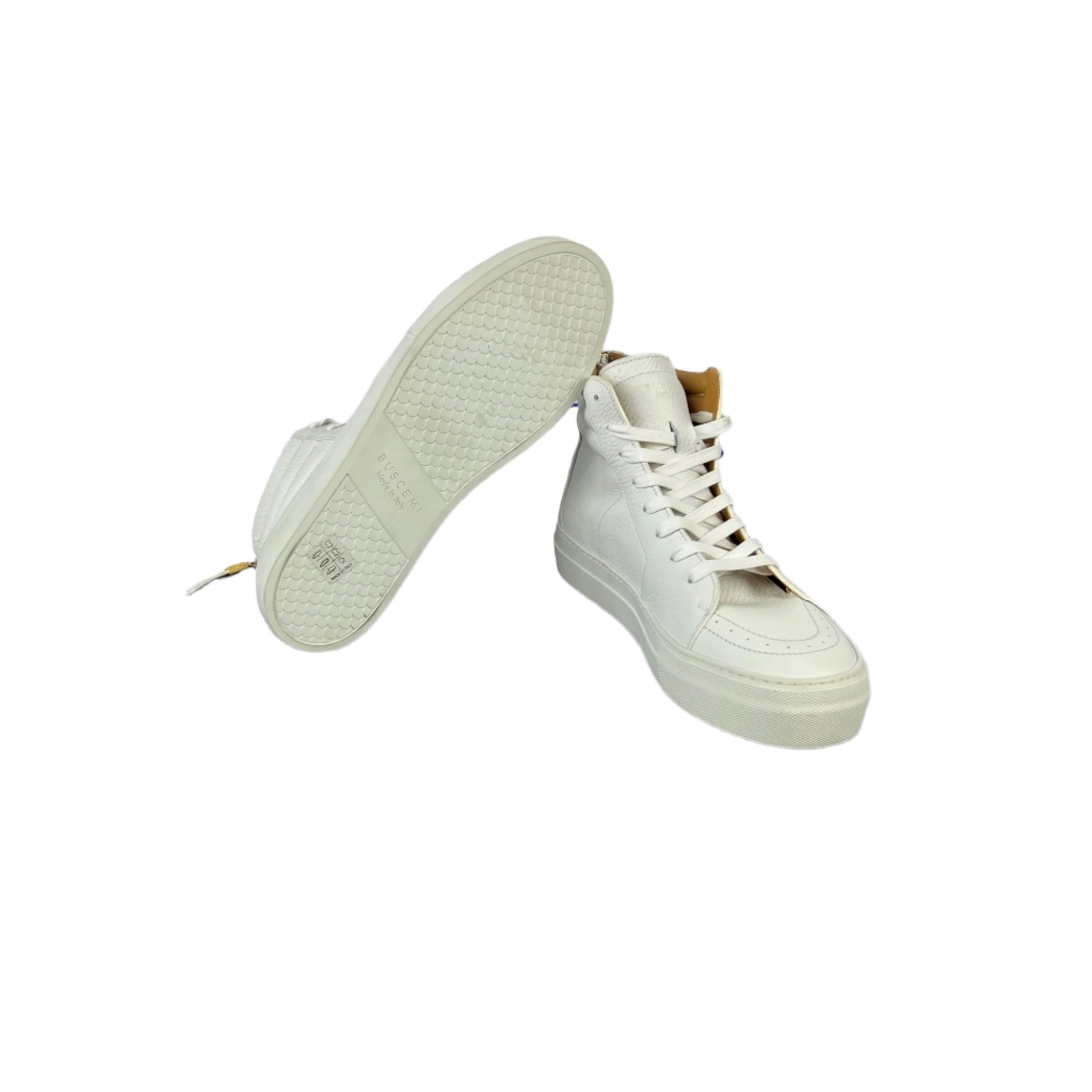 Buscemi Mens 140MM Zip White Leather Sneakers SAMPLE | Positivo Clothing