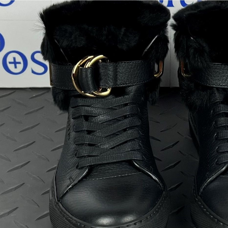Buscemi Womens 100MM Rabbit Black Leather/Fur Sneakers | Positivo Clothing