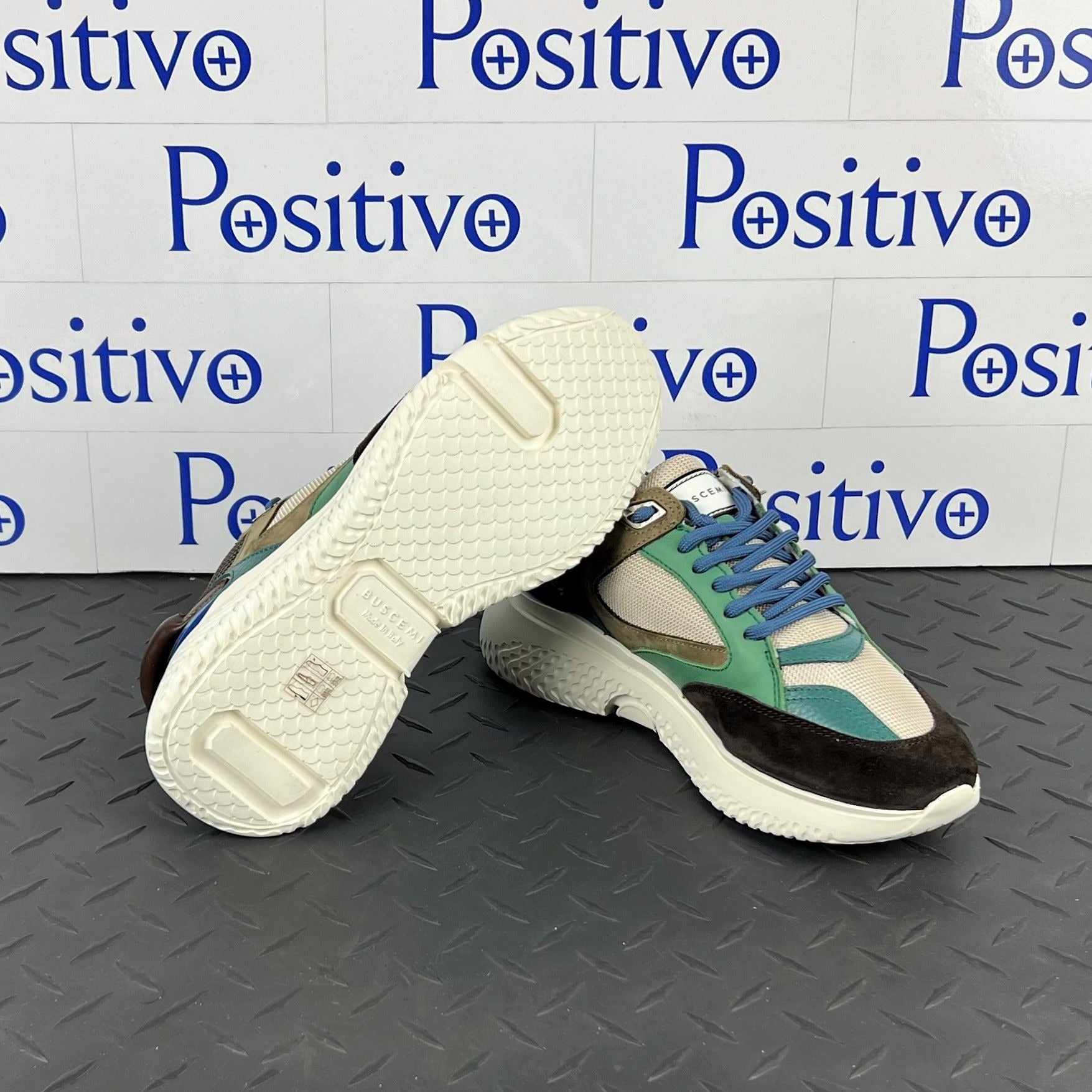 Buscemi Womens Veloce Brown/Green Leather Sneakers SAMPLE | Positivo Clothing