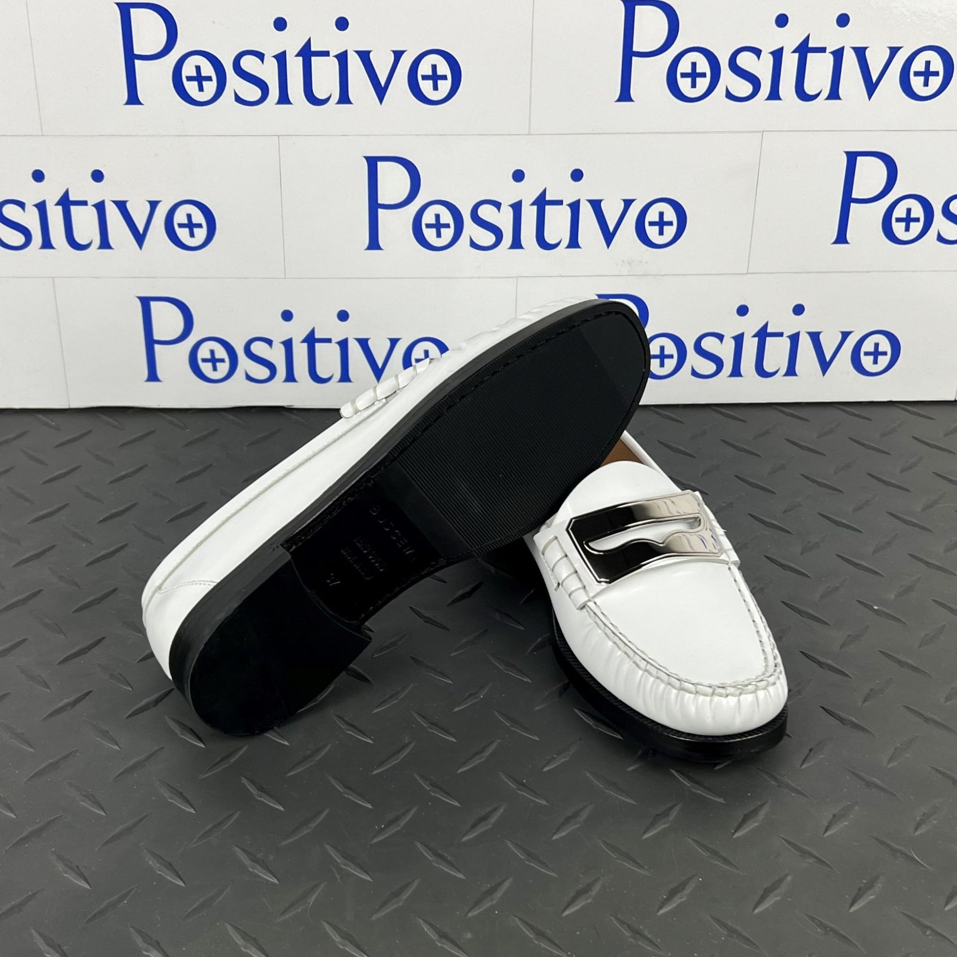 Buscemi Womens Town Loafer Off White/Silver Leather Loafers SAMPLE | Positivo Clothing