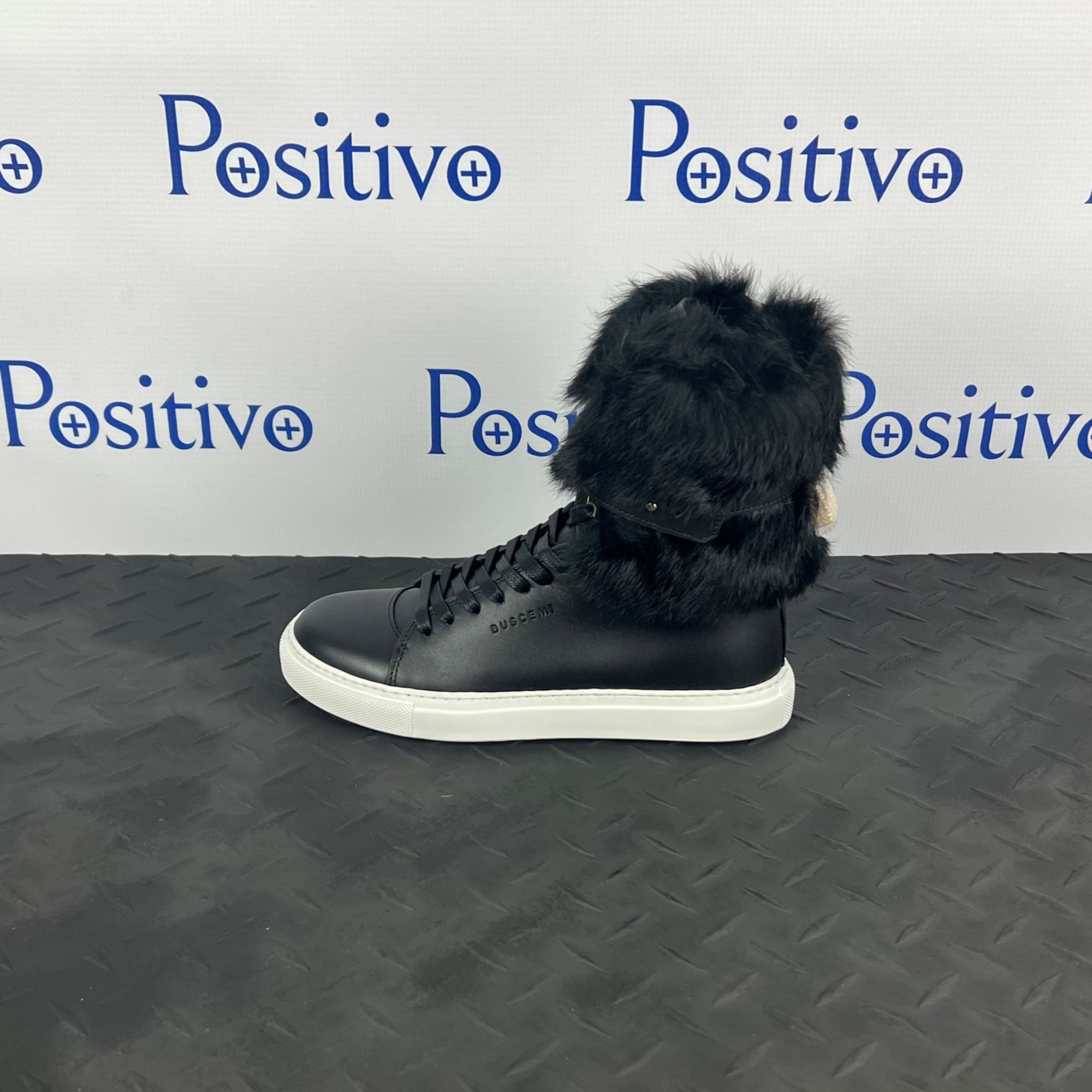 Buscemi Womens 170MM Fur Black Leather Sneakers | Positivo Clothing