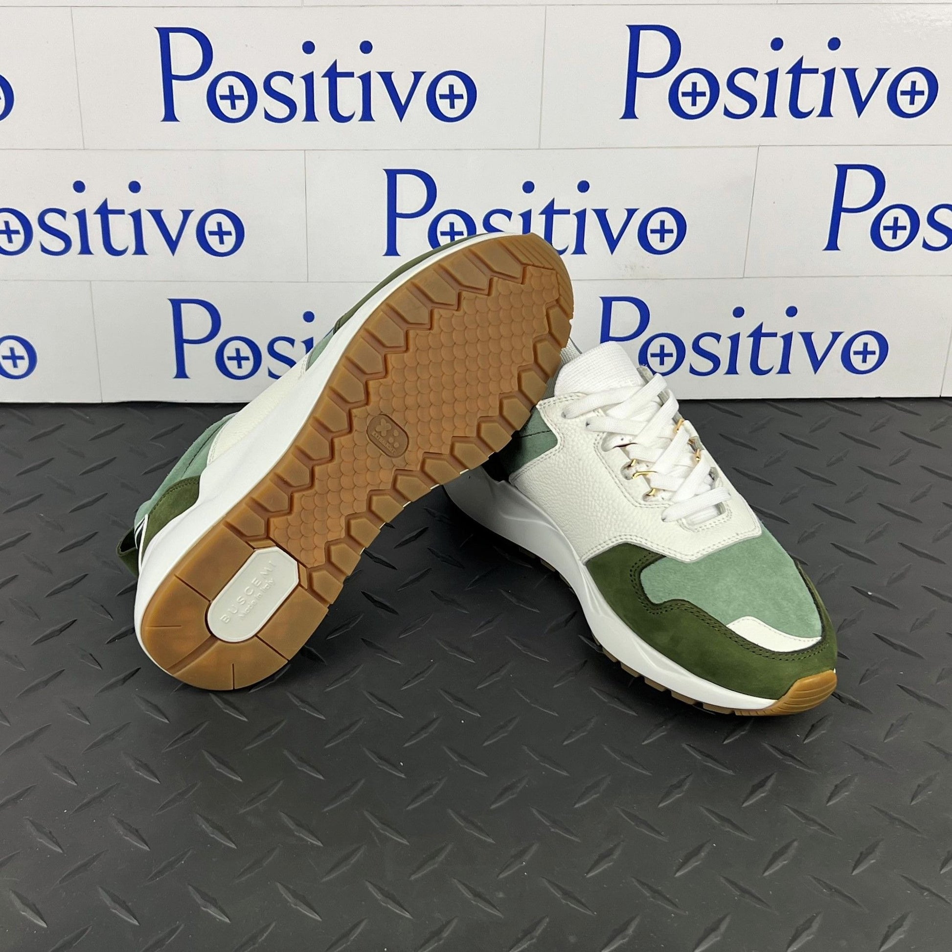 Buscemi Womens Ventura White/Militare Leather Sneakers | Positivo Clothing