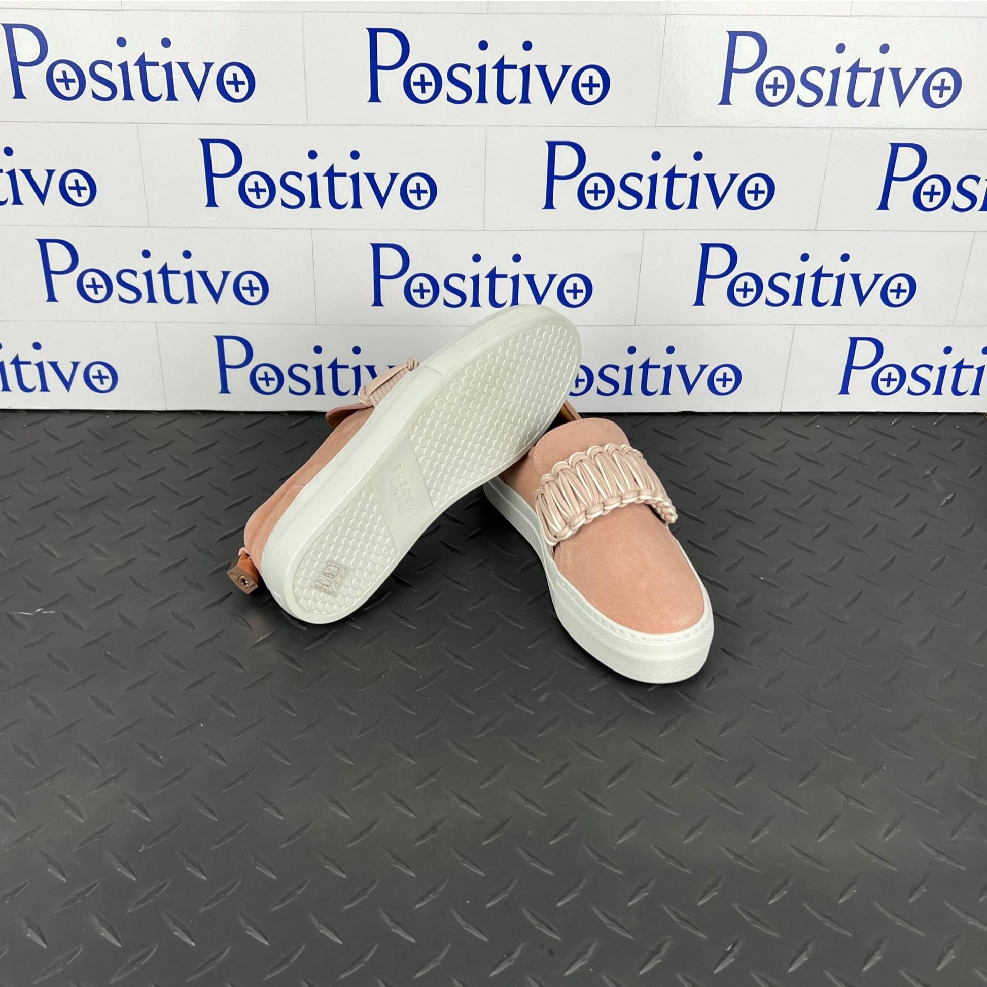 Buscemi Womens 40MM Braid Pale Pink Suede Sneakers SAMPLE | Positivo Clothing