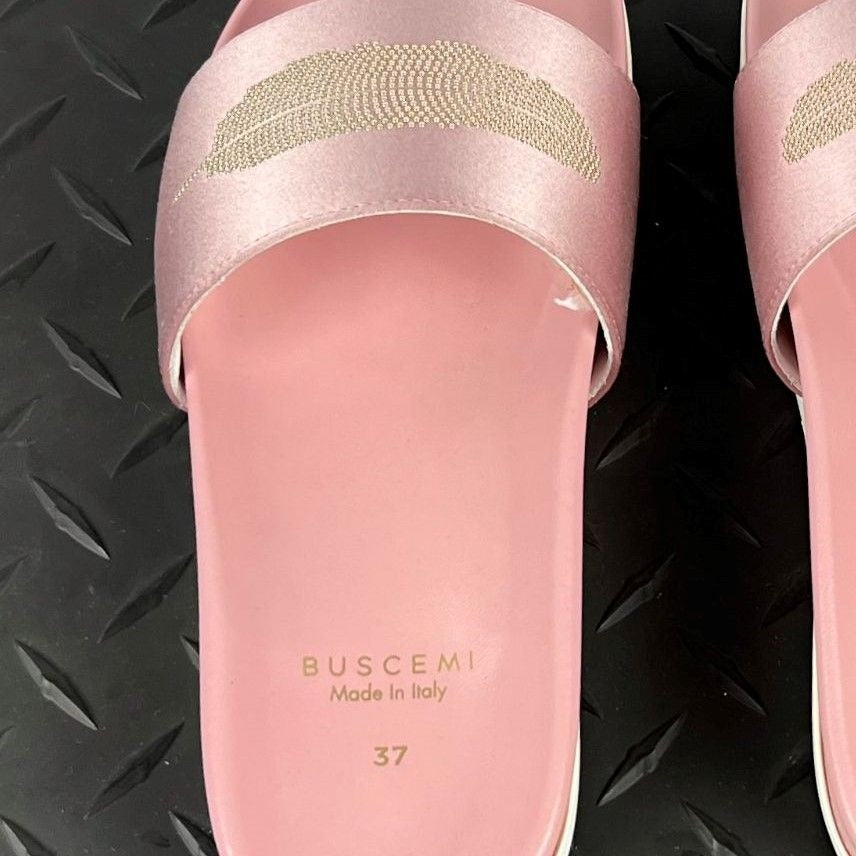 Buscemi Womens Slide Satin Dusty Pink Leather Sandals | Positivo Clothing