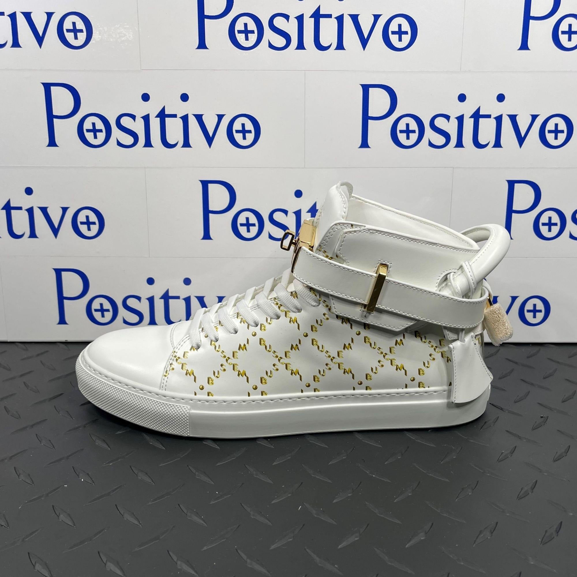 Buscemi Mens 100MM Mono White Leather Sneakers | Positivo Clothing