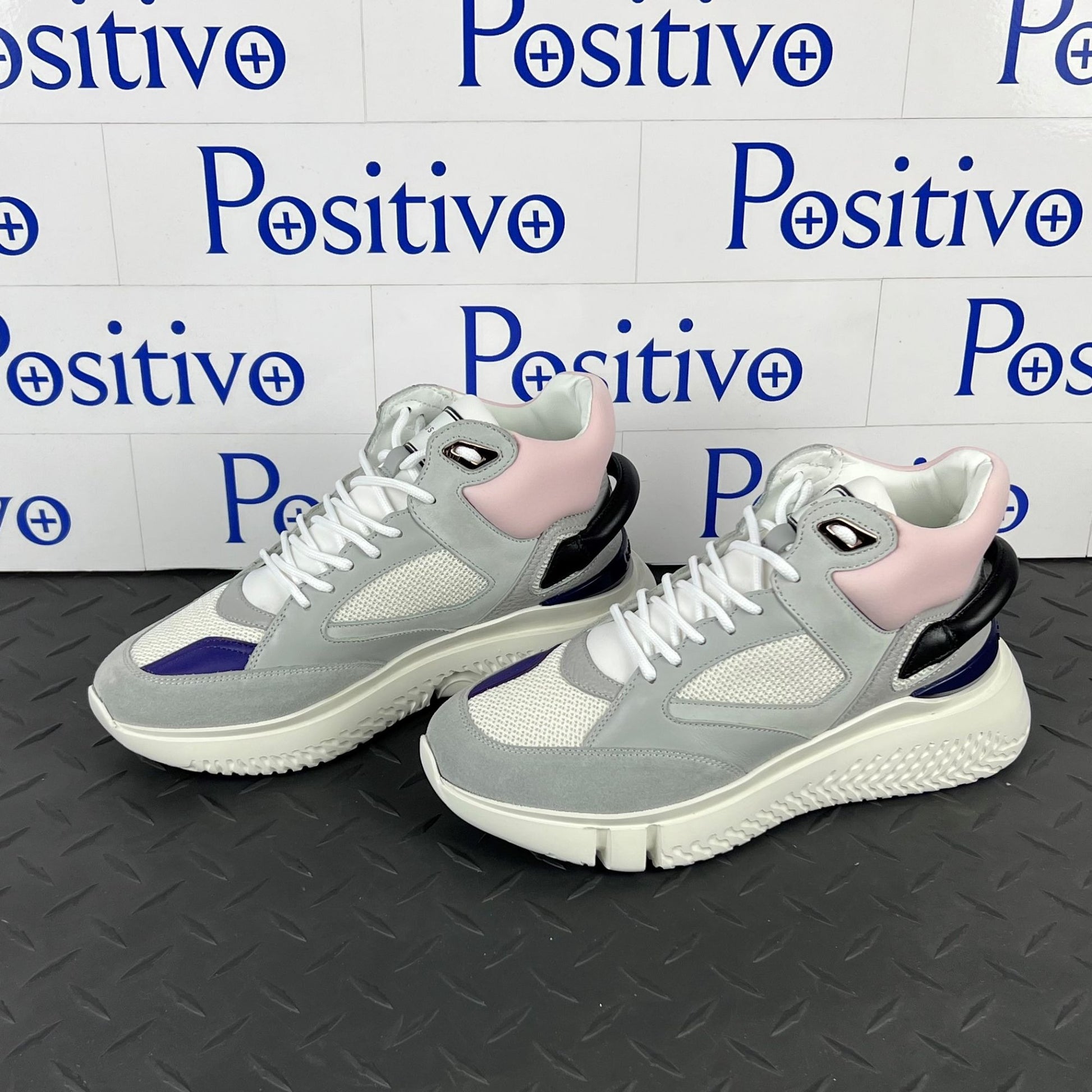 Buscemi Womens Veloce Mid Grey/Pink Leather Sneakers | Positivo Clothing