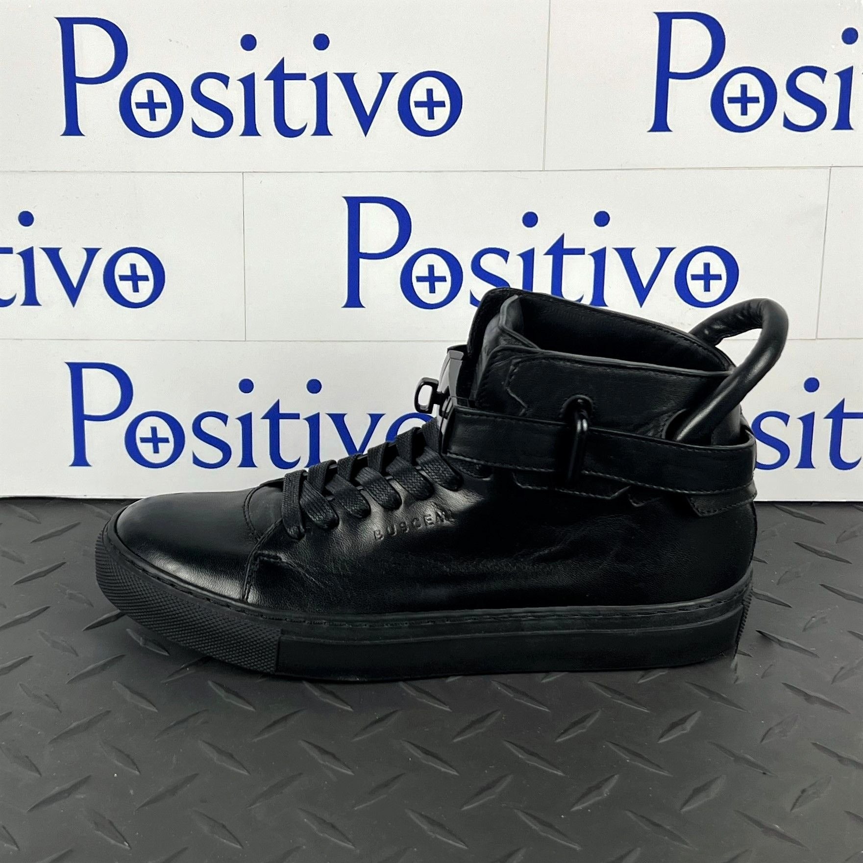 Buscemi Mens 100MM Tonal Black/Black Leather Sneakers | Positivo Clothing