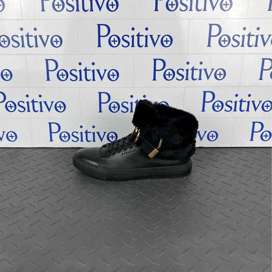 Buscemi Womens 100MM Rabbit Black Leather/Fur Sneakers | Positivo Clothing