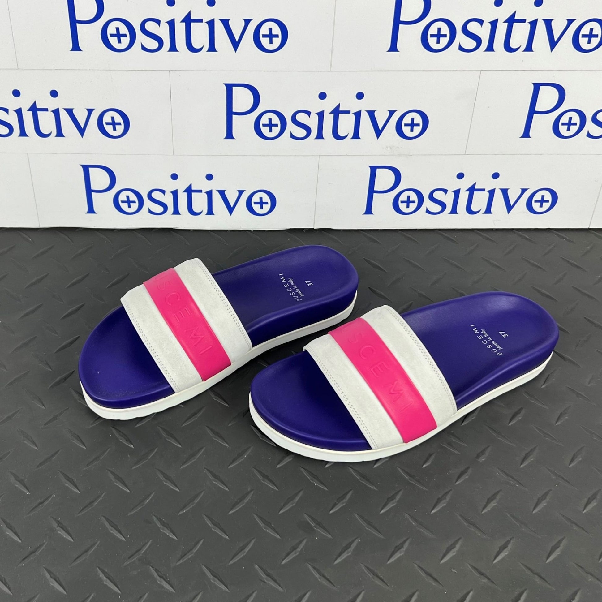 Buscemi Womens Slide Sport Purple Trio Leather Sandals | Positivo Clothing