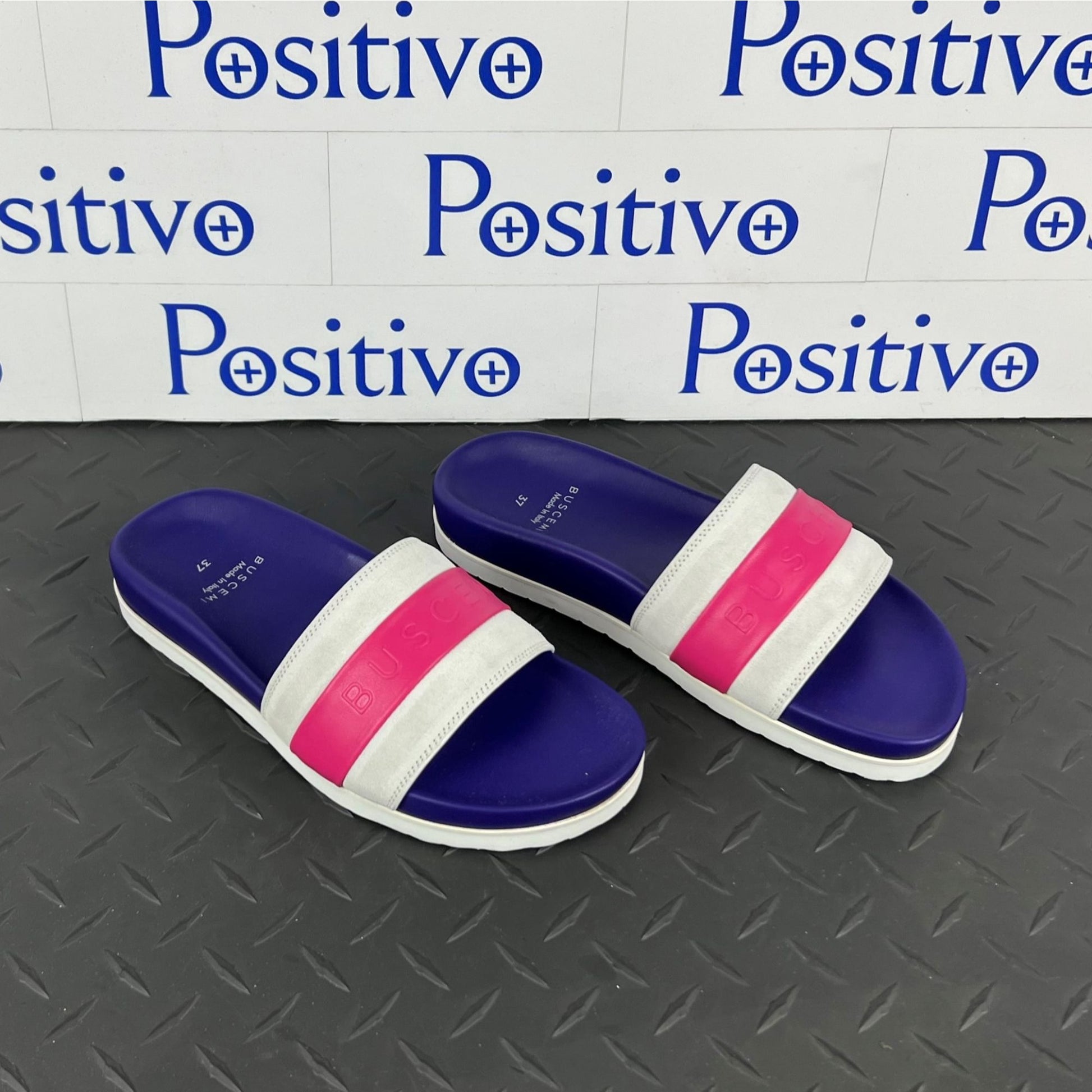 Buscemi Womens Slide Sport Purple Trio Leather Sandals | Positivo Clothing