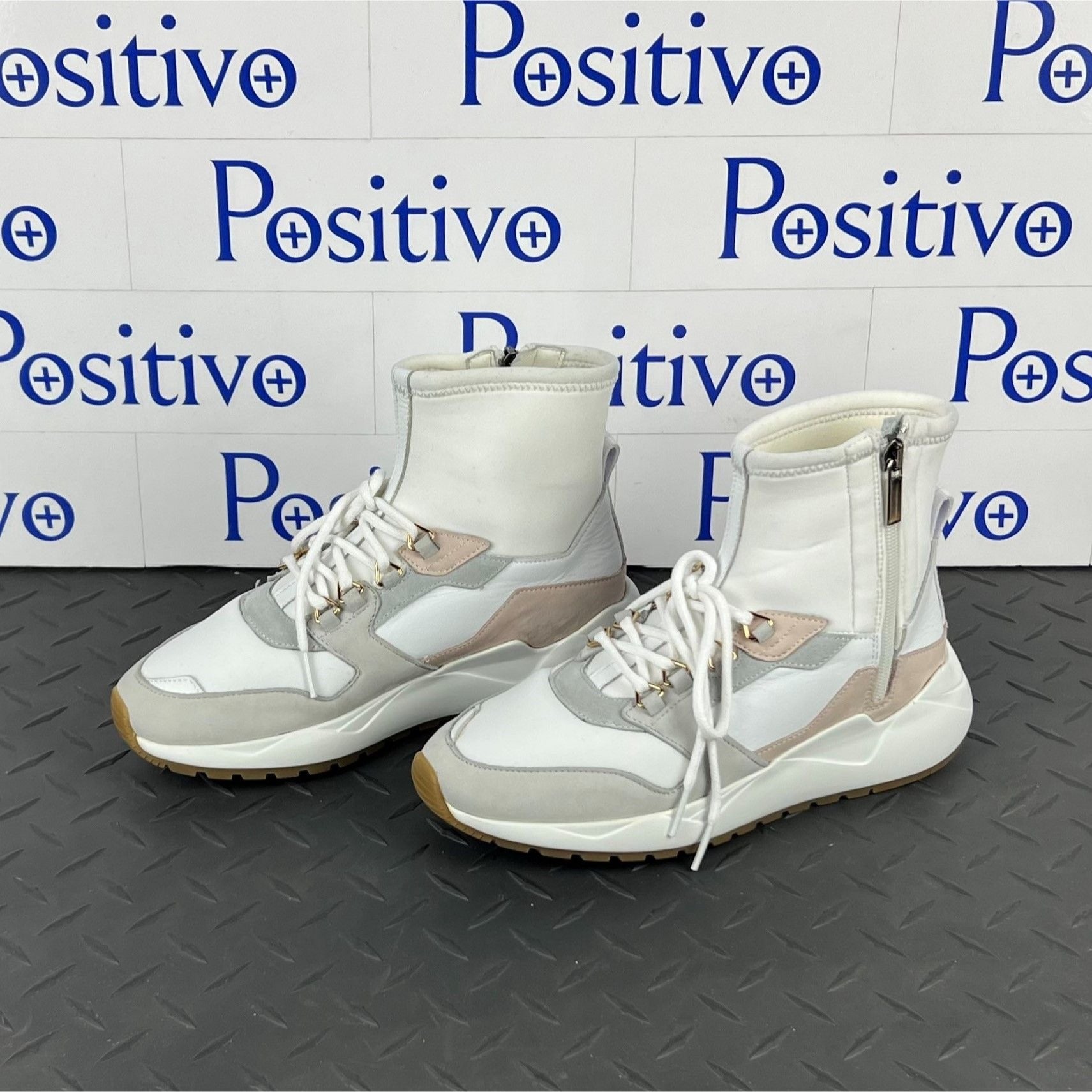 Buscemi Womens Run1 Zip White Leather Sneakers SAMPLE | Positivo Clothing