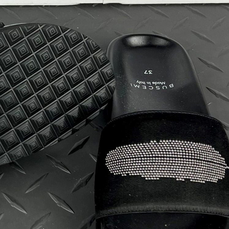 Buscemi Slide Satin Black Leather Sandals