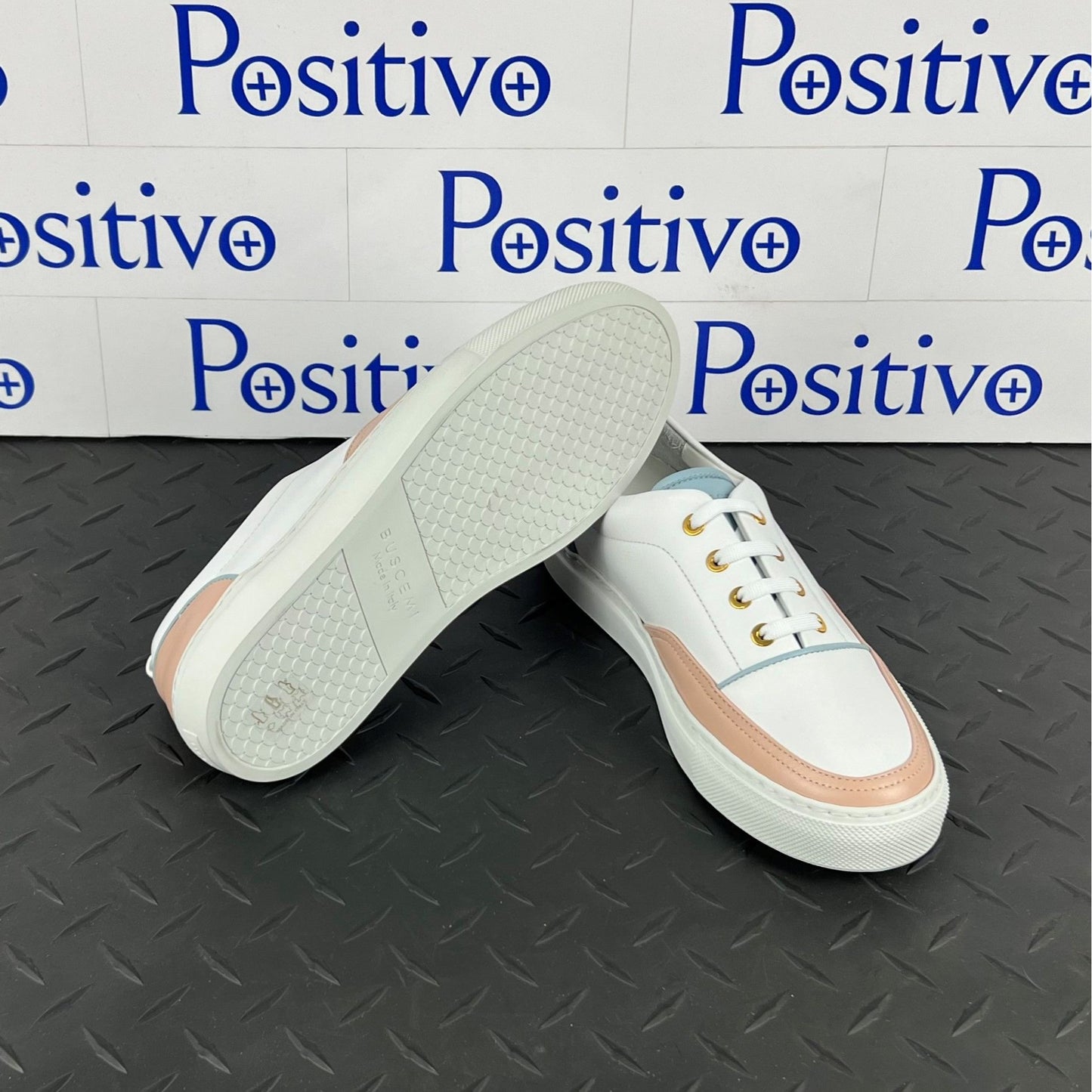 Buscemi Womens Cali White Trio Leather Low top Sneakers SAMPLE | Positivo Clothing