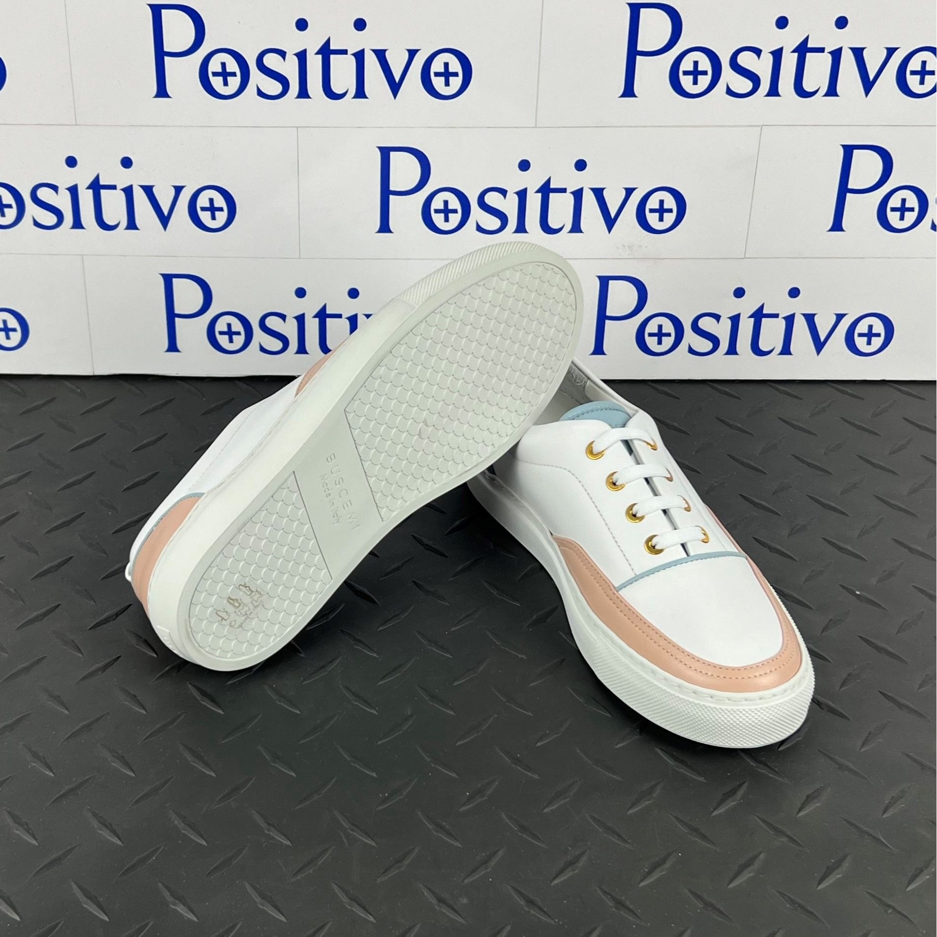 Buscemi Womens Cali White Trio Leather Low top Sneakers SAMPLE | Positivo Clothing