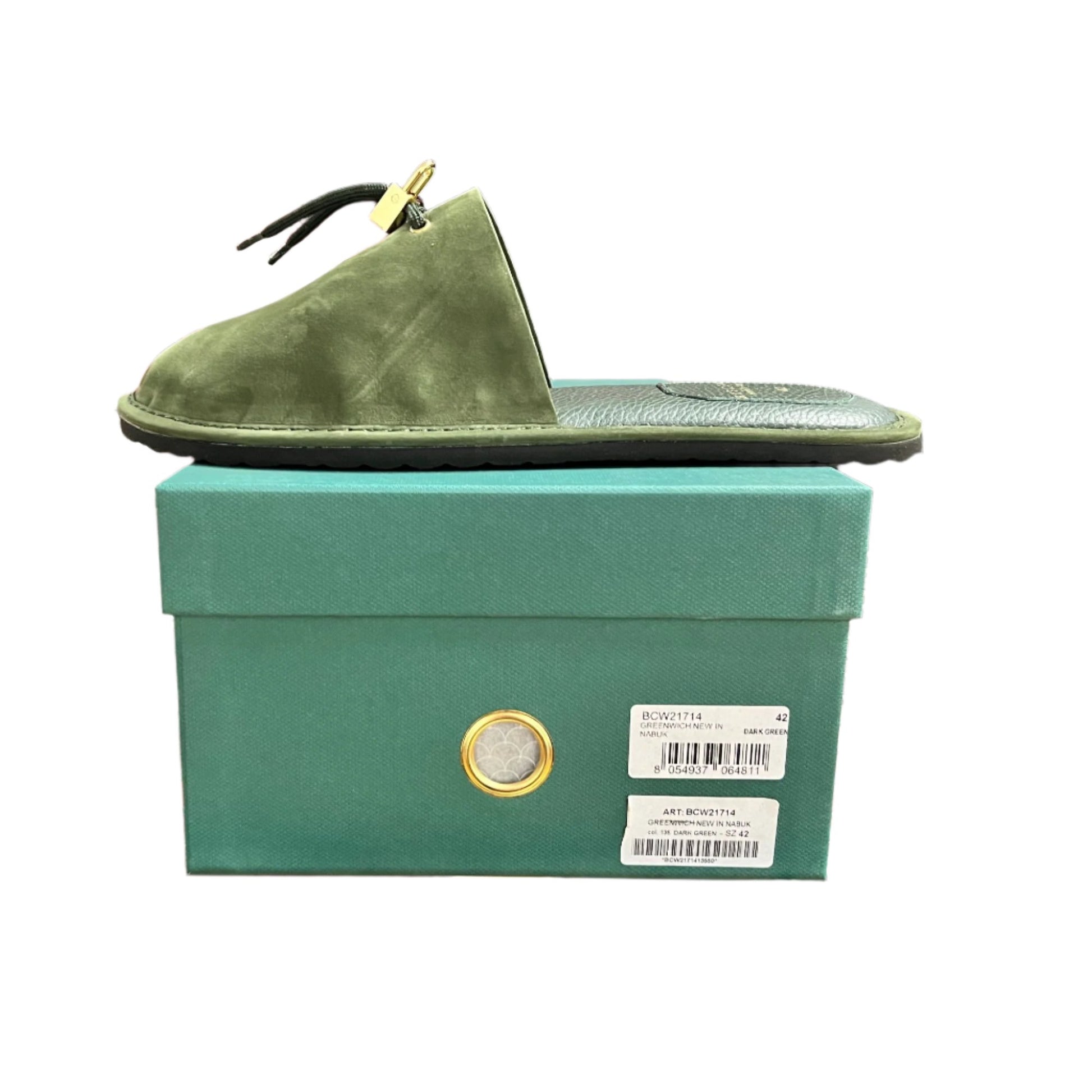 Buscemi Greenwich Dark Green Nabuk Slippers | Positivo Clothing