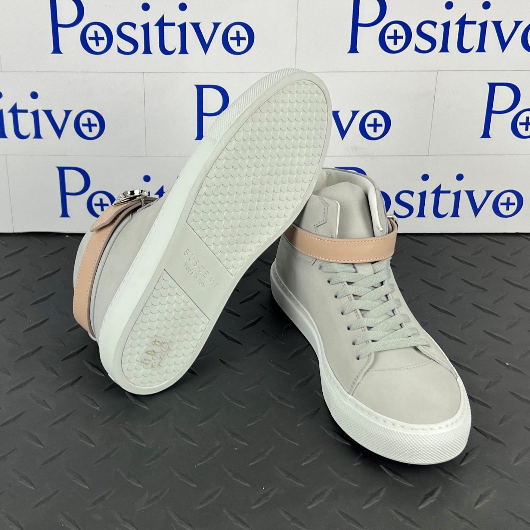 Buscemi Womens 100MM Belt Grey Leather Sneaker SAMPLE | Positivo Clothing