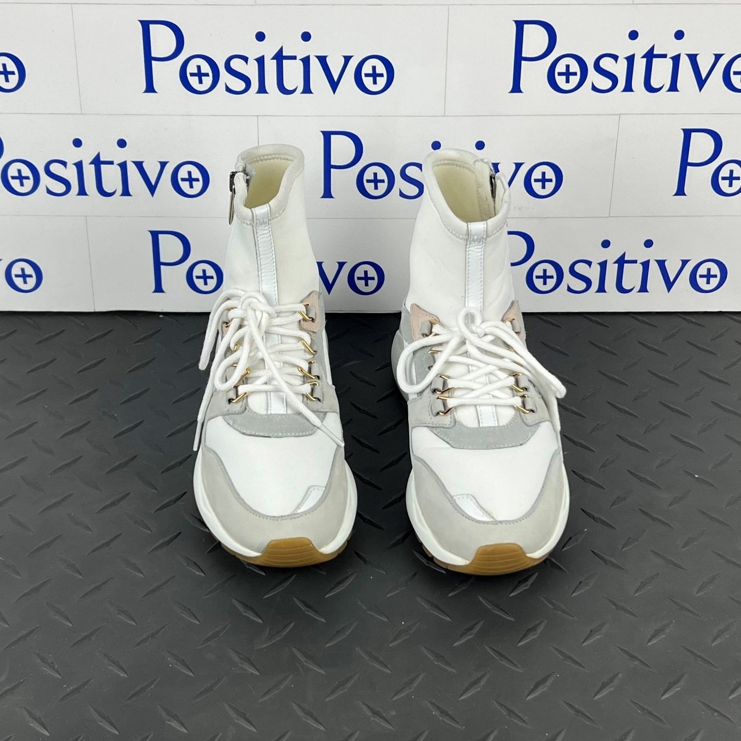 Buscemi Womens Run1 Zip White Leather Sneakers SAMPLE | Positivo Clothing