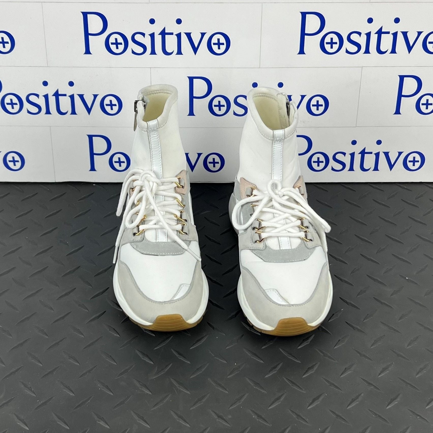 Buscemi Womens Run1 Zip White Leather Sneakers SAMPLE | Positivo Clothing