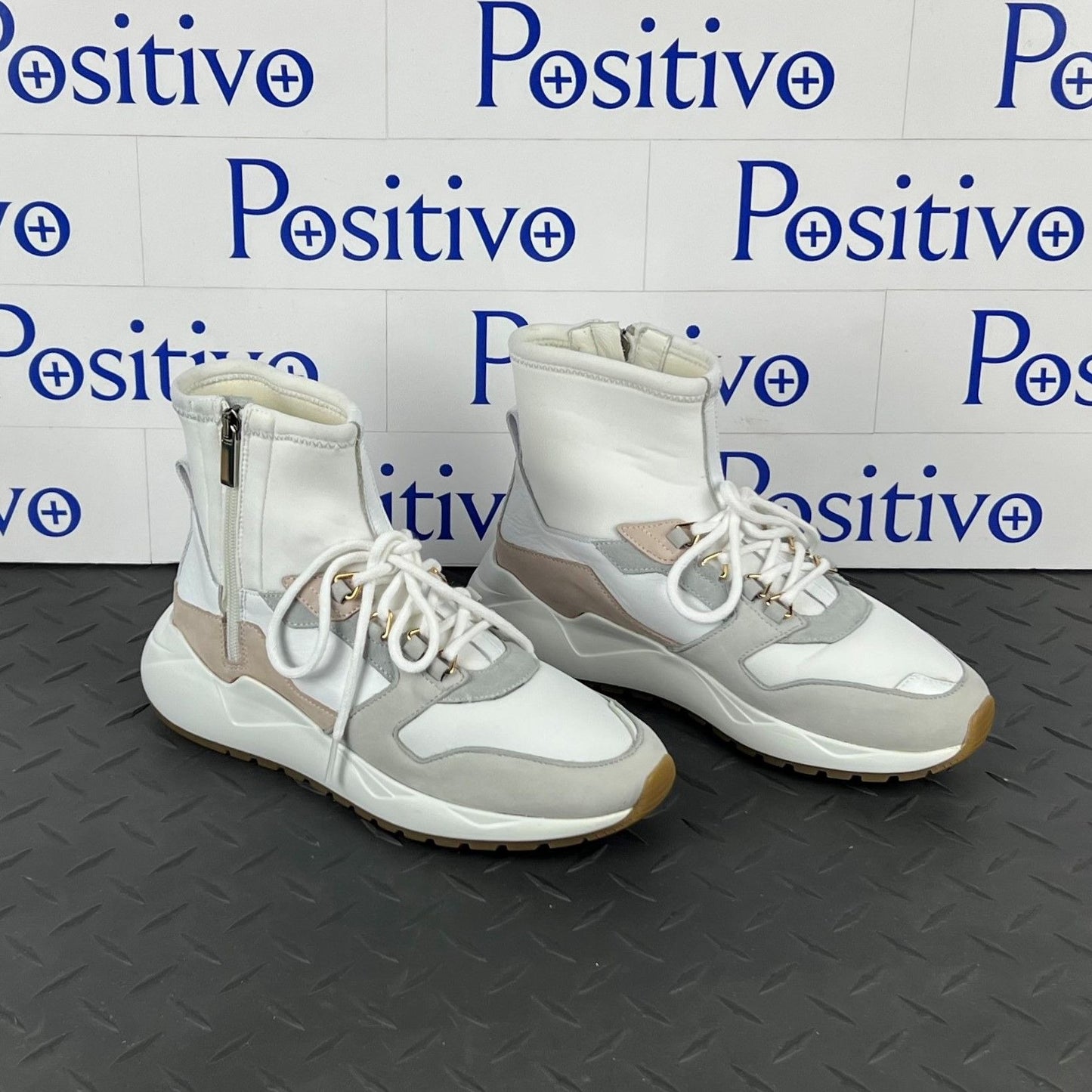 Buscemi Womens Run1 Zip White Leather Sneakers SAMPLE | Positivo Clothing