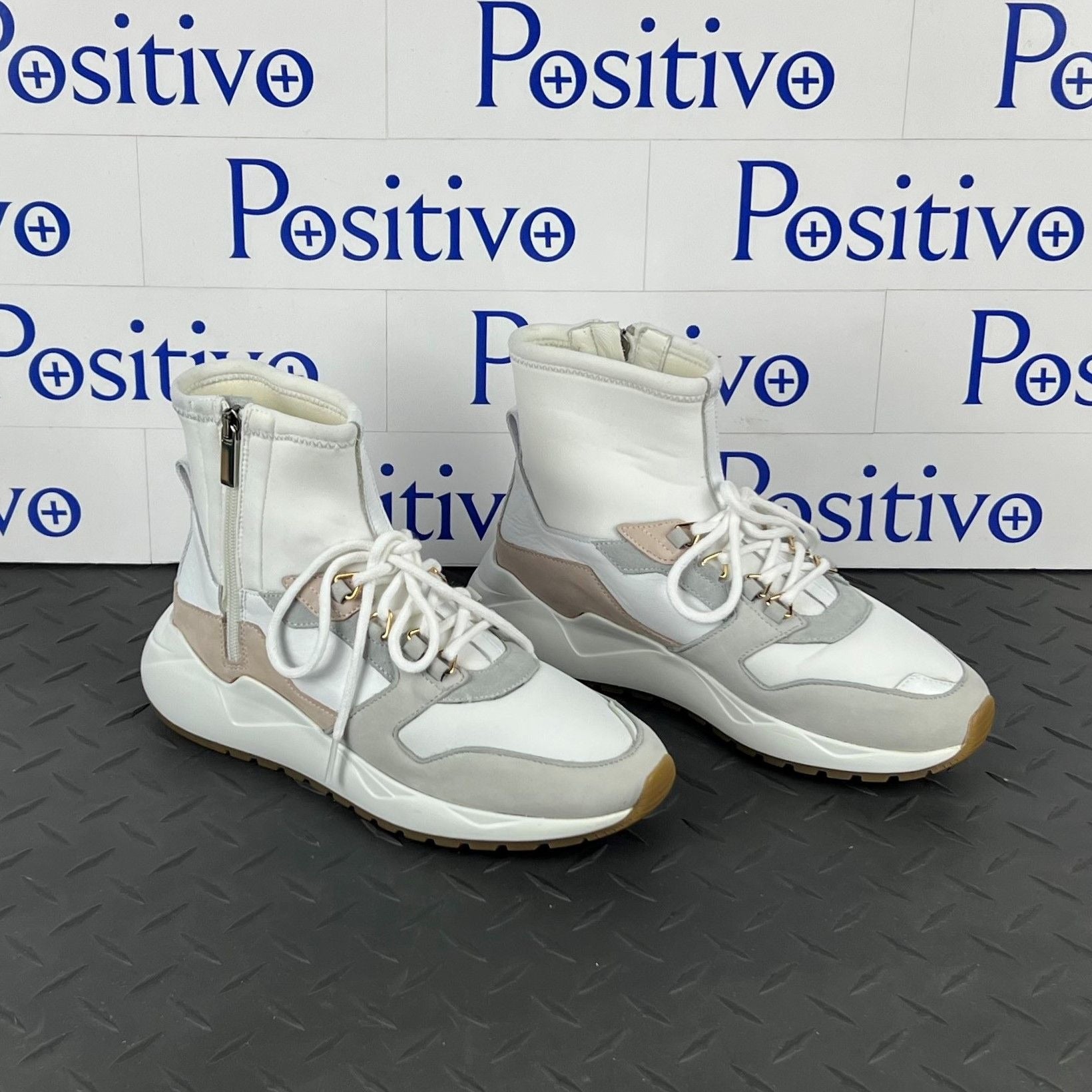 Buscemi Womens Run1 Zip White Leather Sneakers SAMPLE | Positivo Clothing
