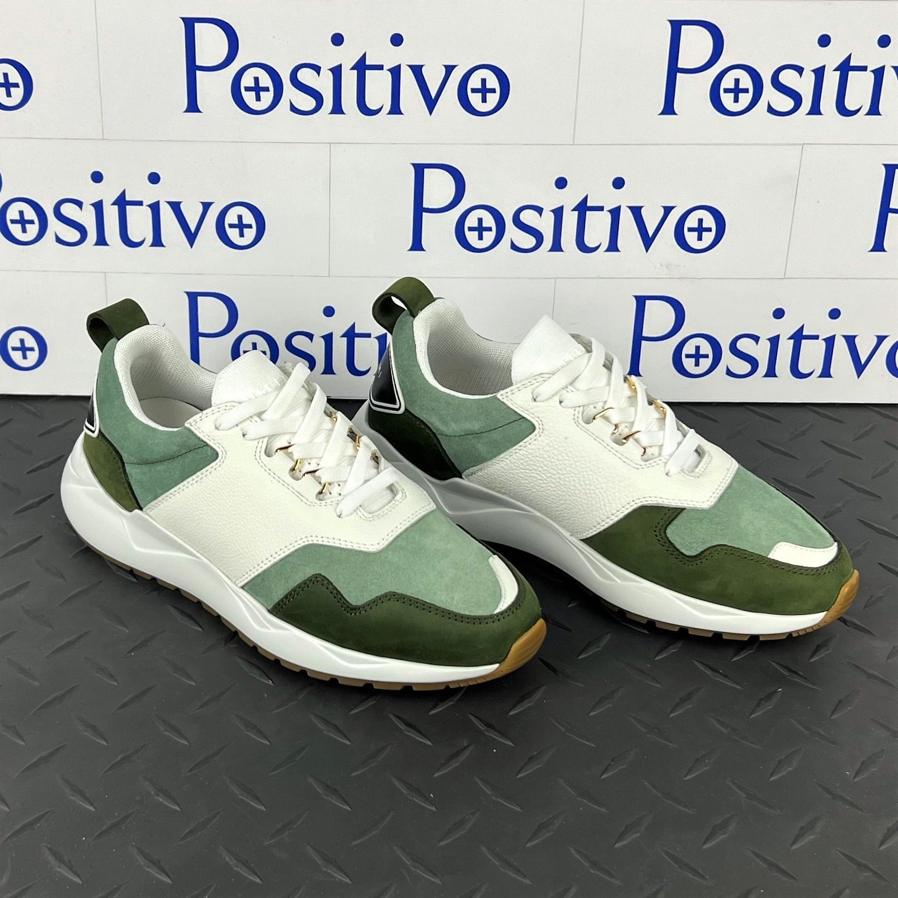 Buscemi Womens Ventura White/Militare Leather Sneakers | Positivo Clothing