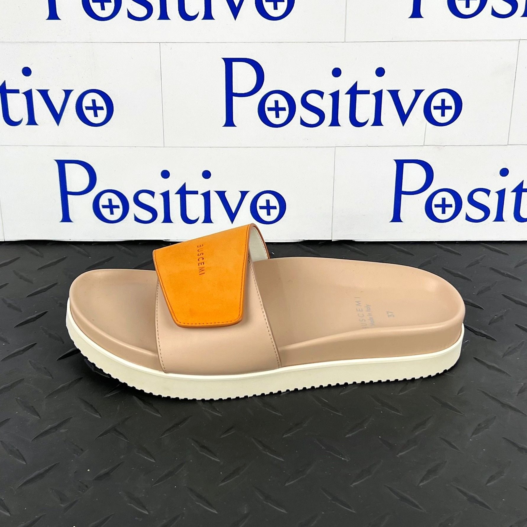Buscemi Womens Slide Scratch Nude/Orange Leather Sandals SAMPLE | Positivo Clothing