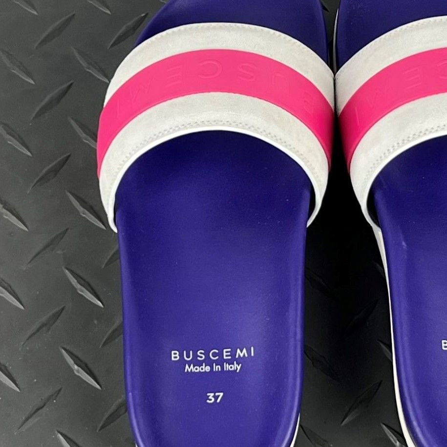 Buscemi Womens Slide Sport Purple Trio Leather Sandals | Positivo Clothing