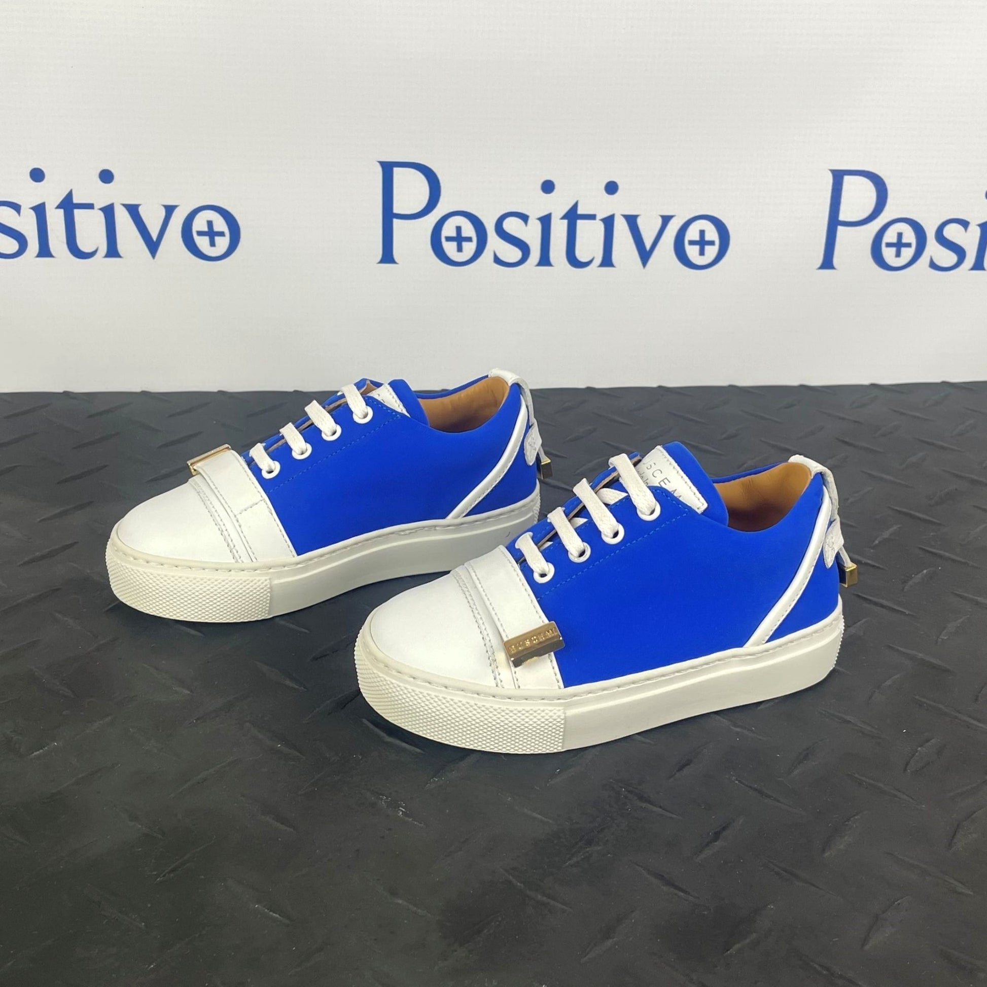 Buscemi 50MM Kid Licra Bluette Leather Sneakers | Positivo Clothing