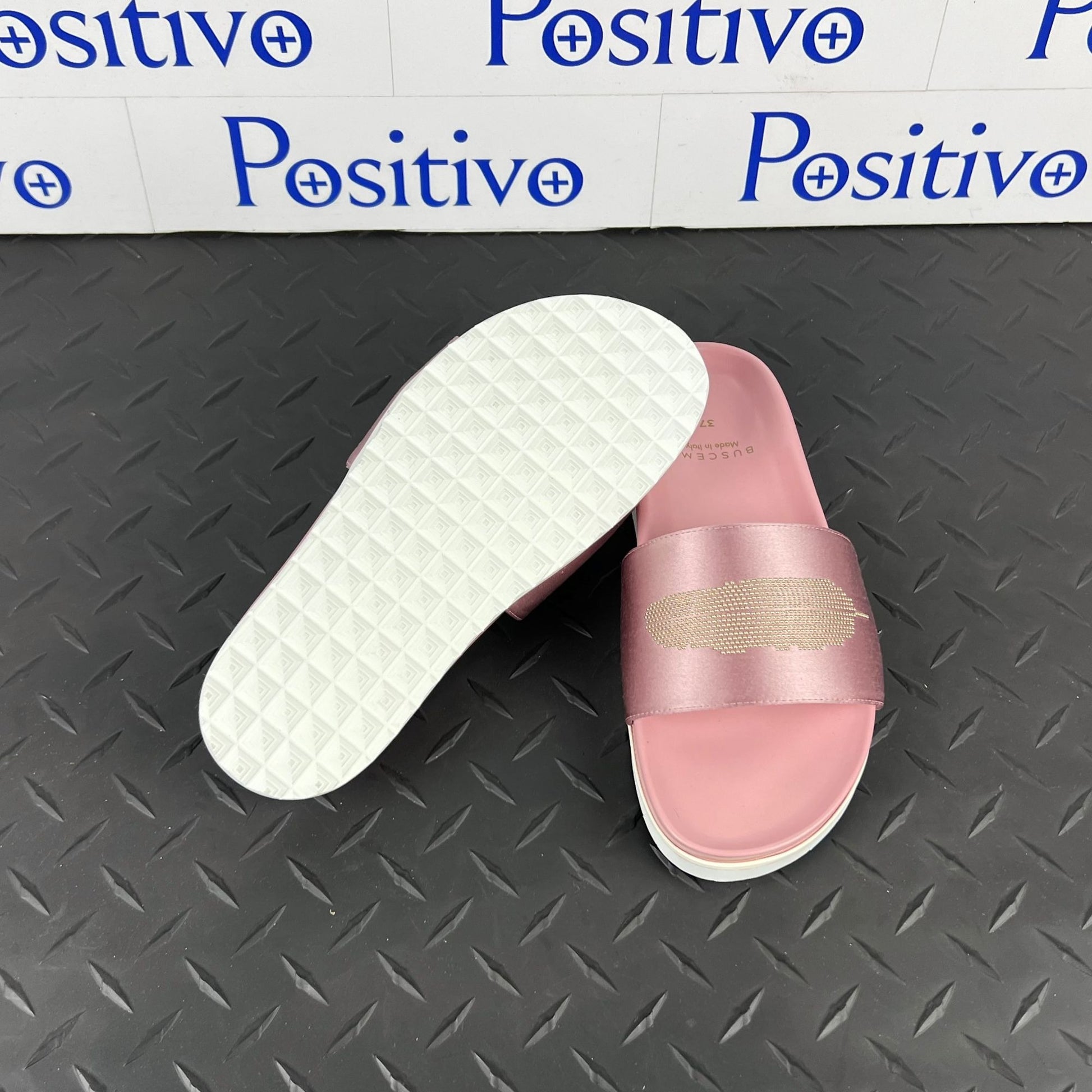Buscemi Womens Slide Satin Dusty Pink Leather Sandals | Positivo Clothing