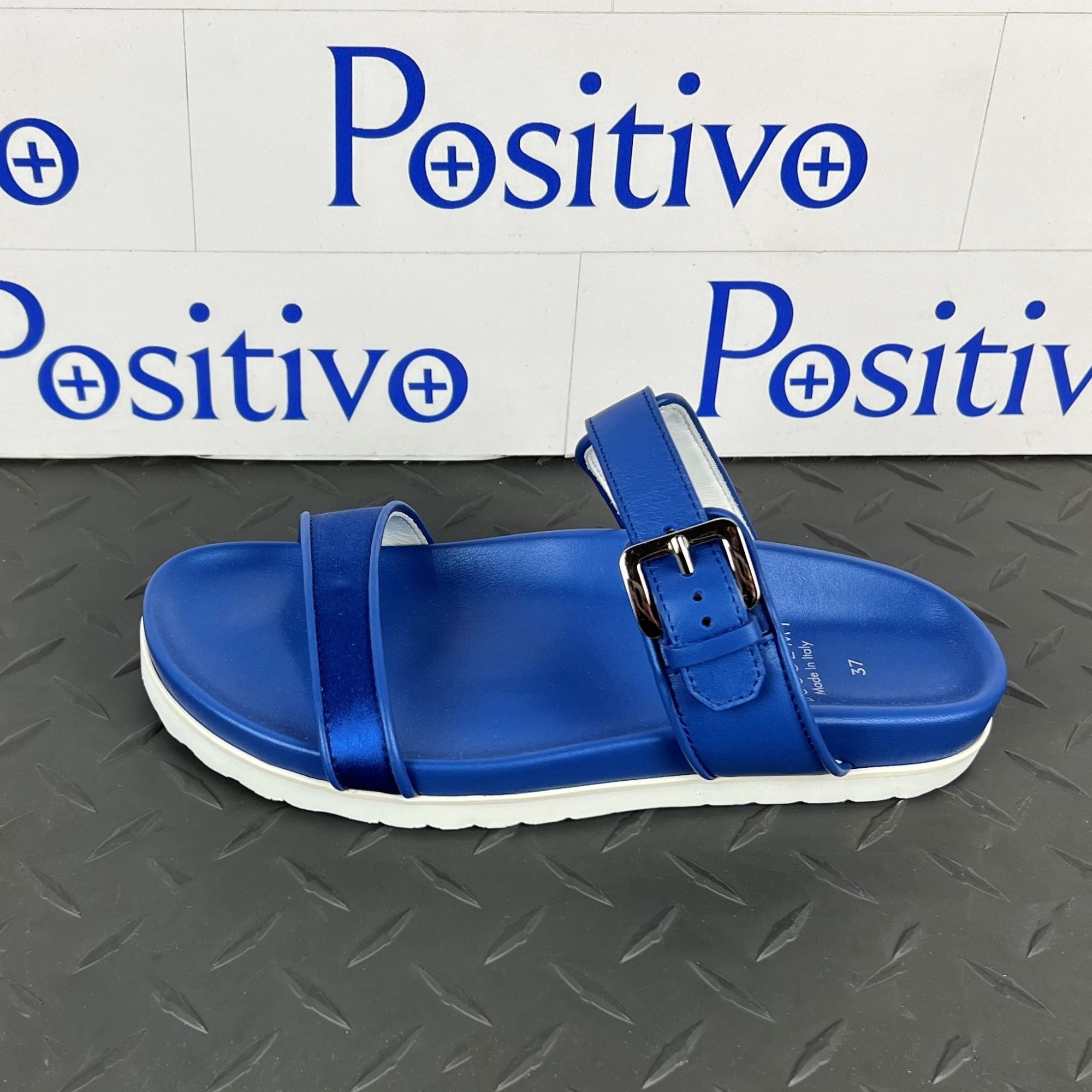 Buscemi Womens Slide Band Satin Royal Leather Sandals SAMPLE | Positivo Clothing