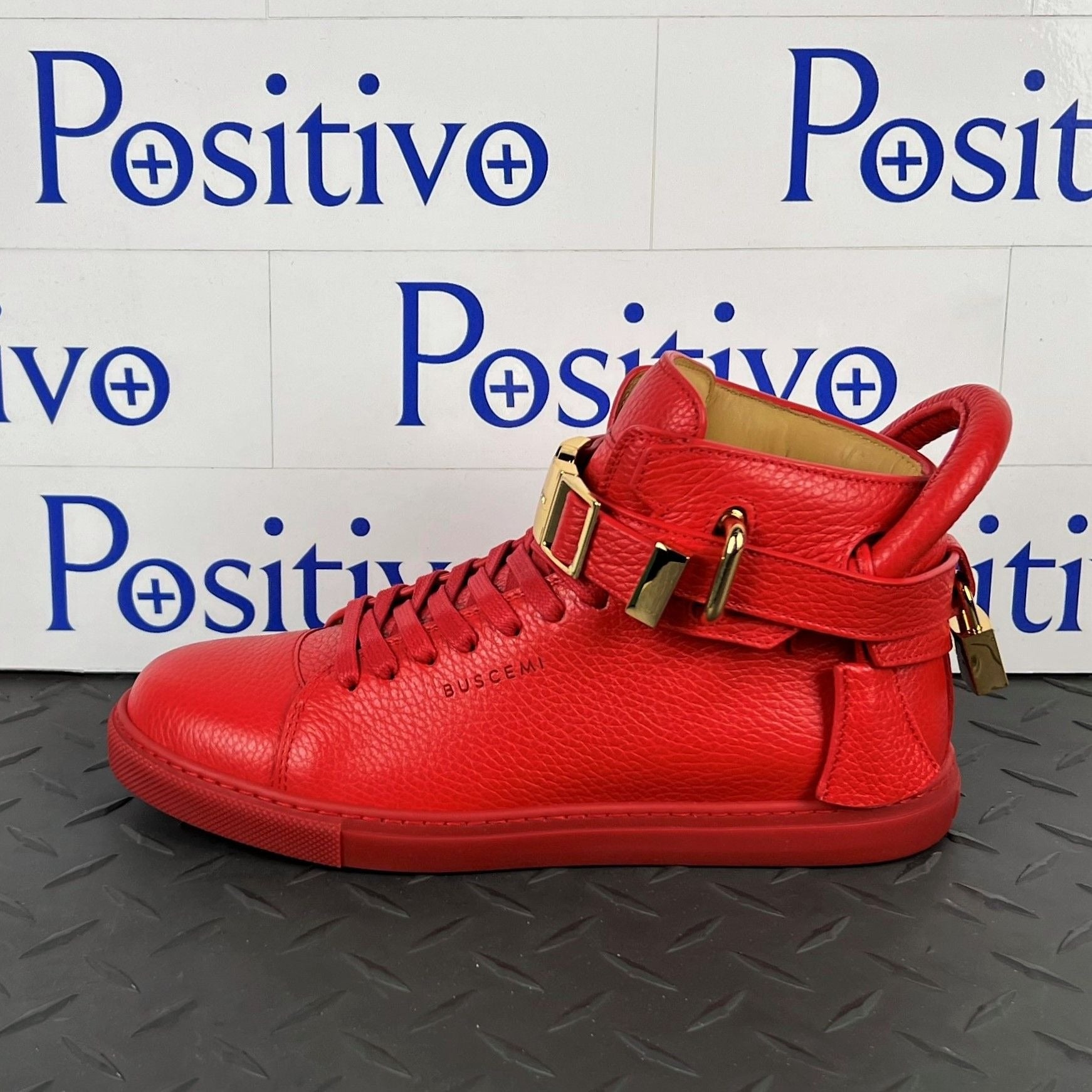 Buscemi Womens 100MM Clip Red Leather Sneakers | Positivo Clothing