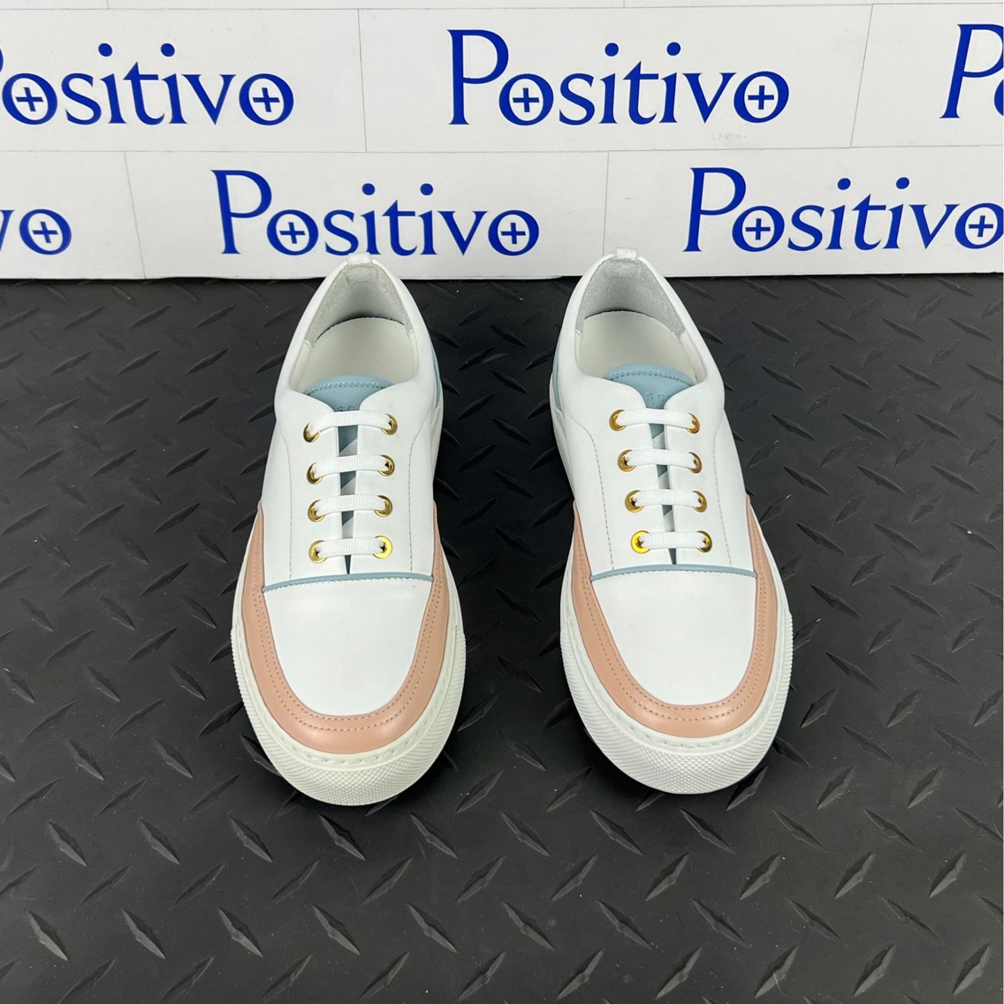 Buscemi Womens Cali White Trio Leather Low top Sneakers SAMPLE | Positivo Clothing