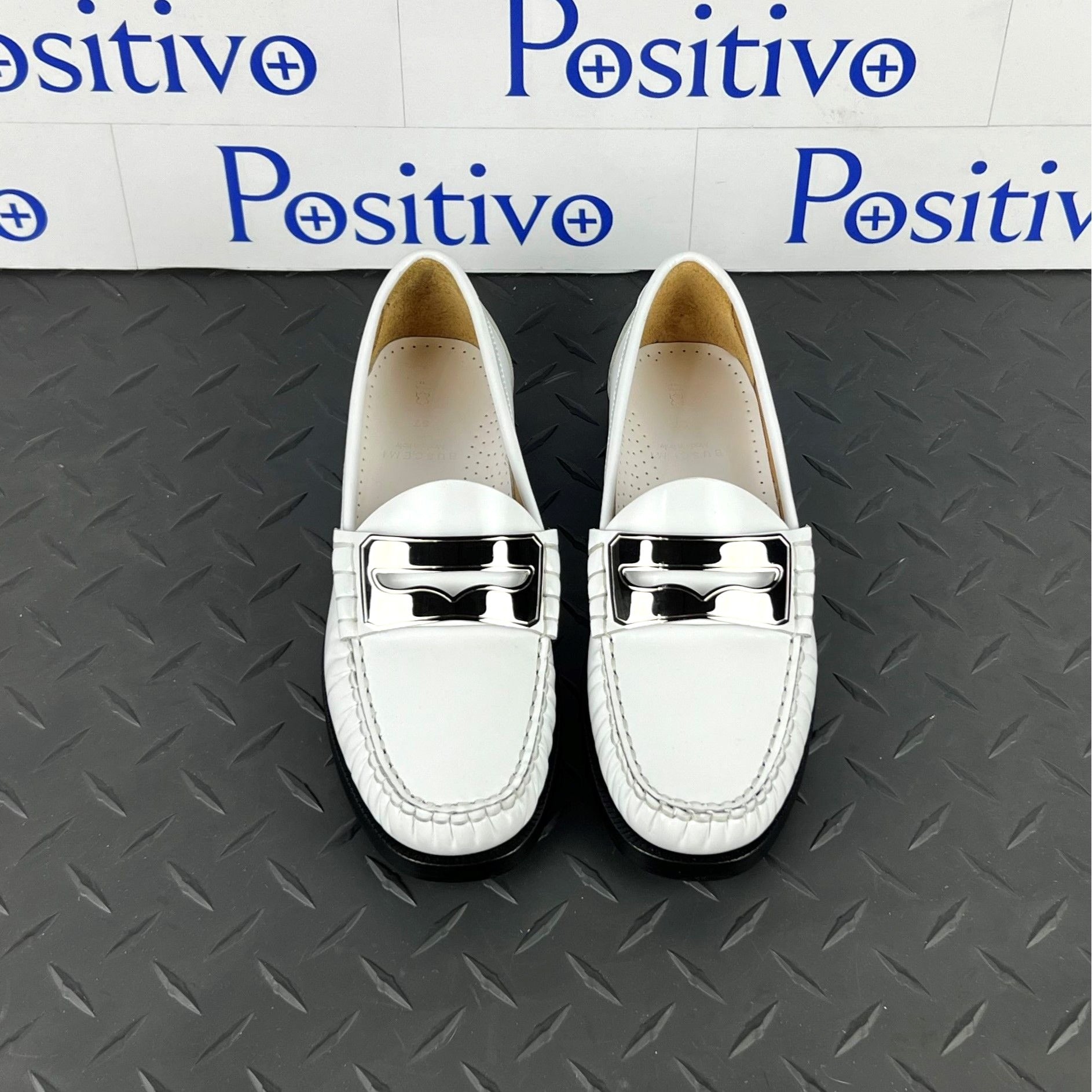Buscemi Womens Town Loafer Off White/Silver Leather Loafers SAMPLE | Positivo Clothing
