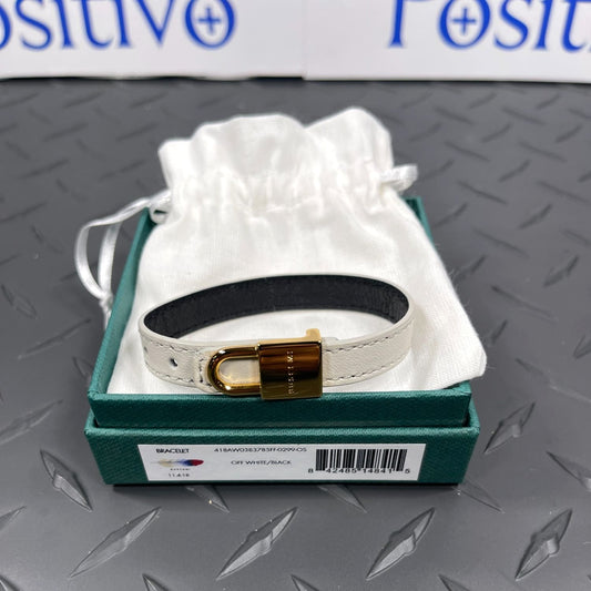 Buscemi Lock Bracelet Off White/Black Leather | Positivo Clothing