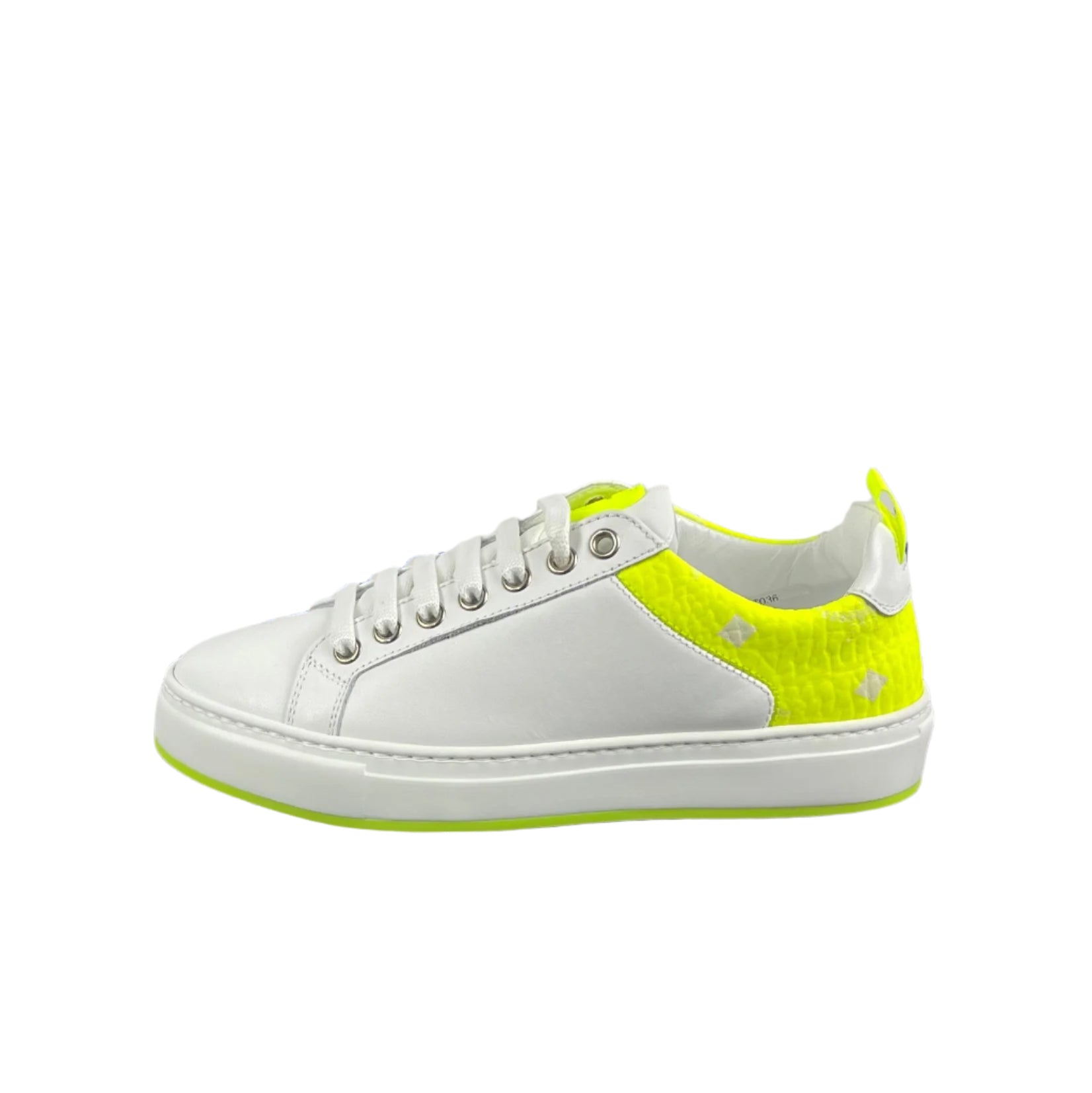 MCM Womens Flo Lime/White Leather Sneakers | Positivo Clothing