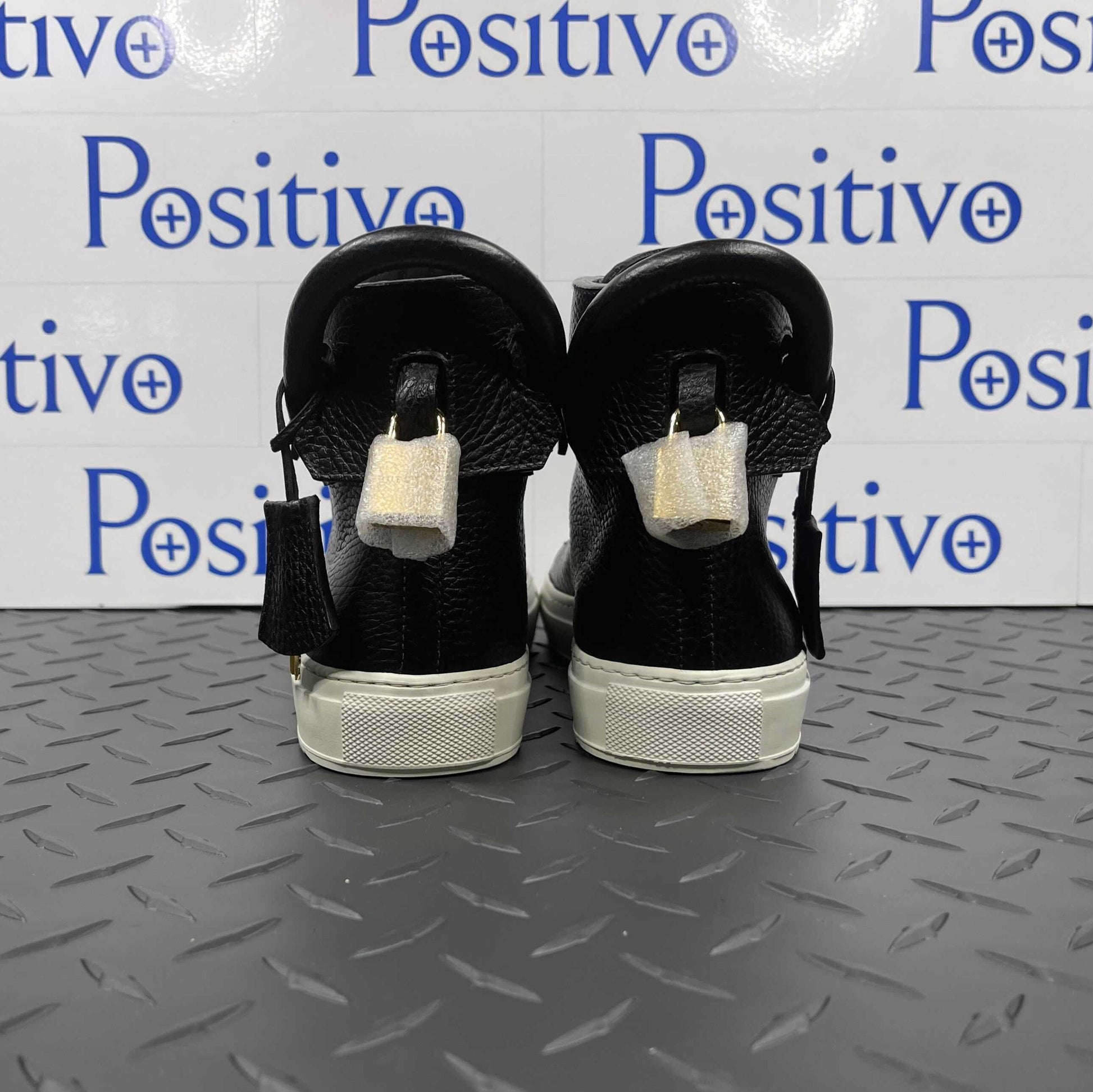 Buscemi Womens 125MM Black/White Leather High Top Sneakers | Positivo Clothing