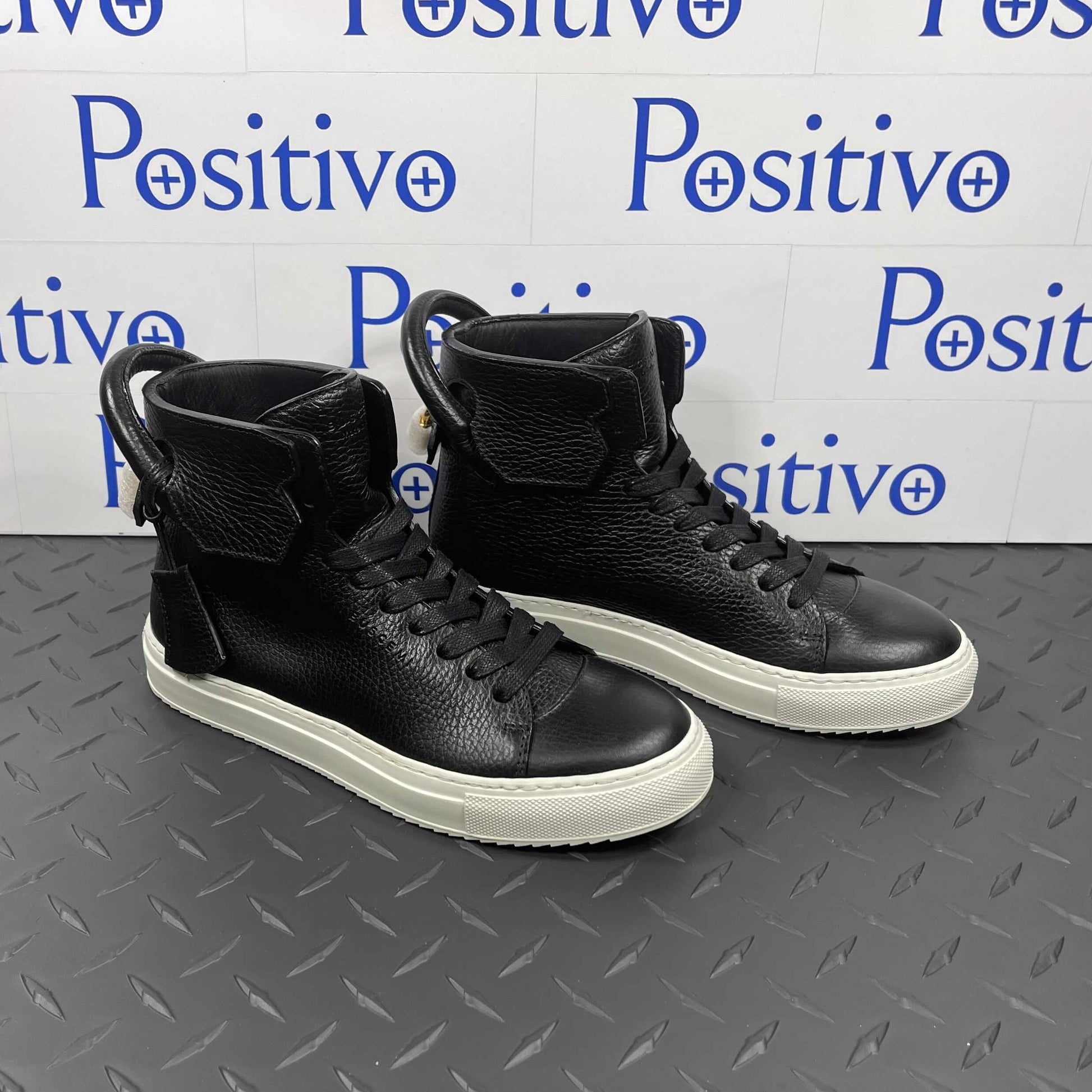 Buscemi Womens 125MM Black/White Leather High Top Sneakers | Positivo Clothing