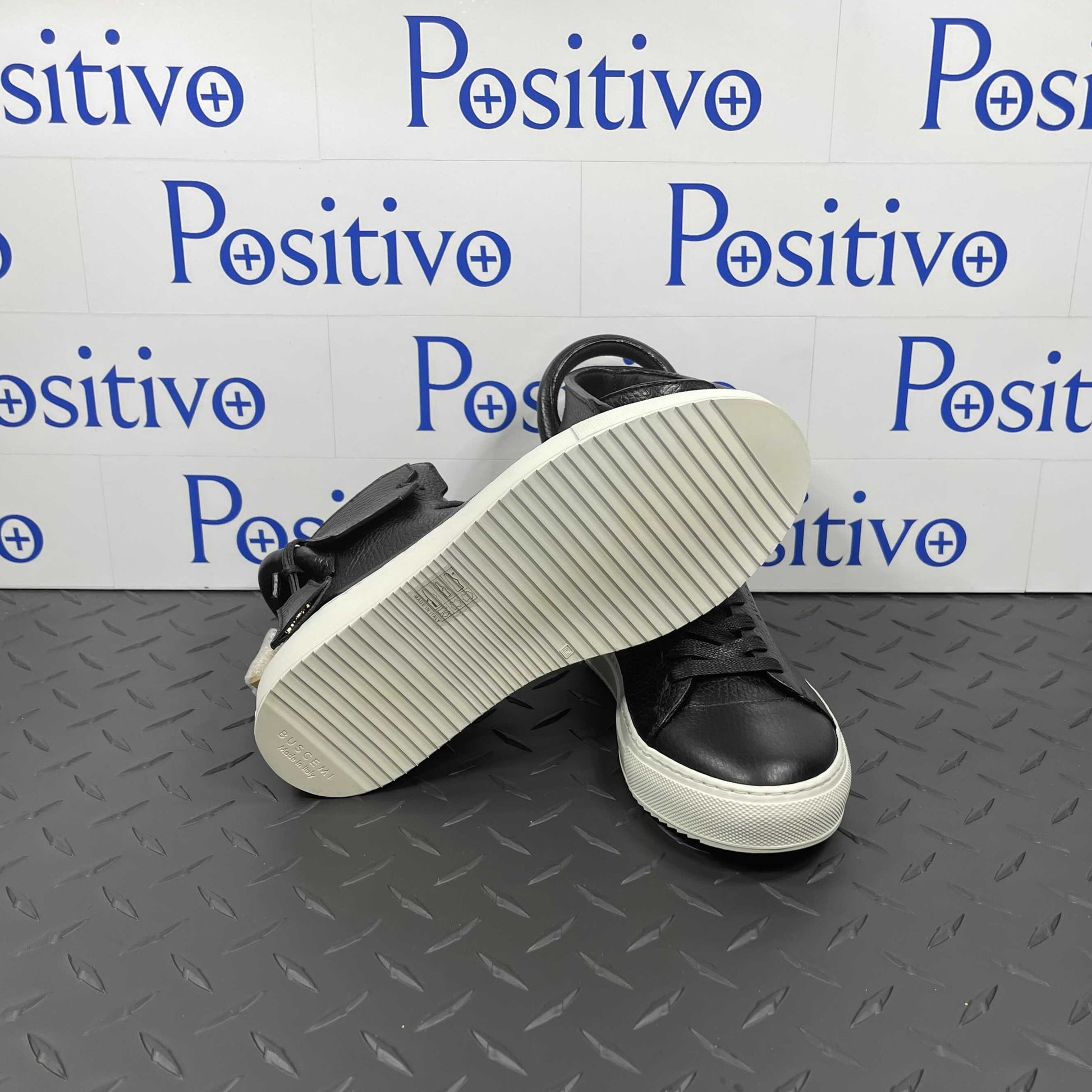 Buscemi Womens 125MM Black/White Leather High Top Sneakers | Positivo Clothing