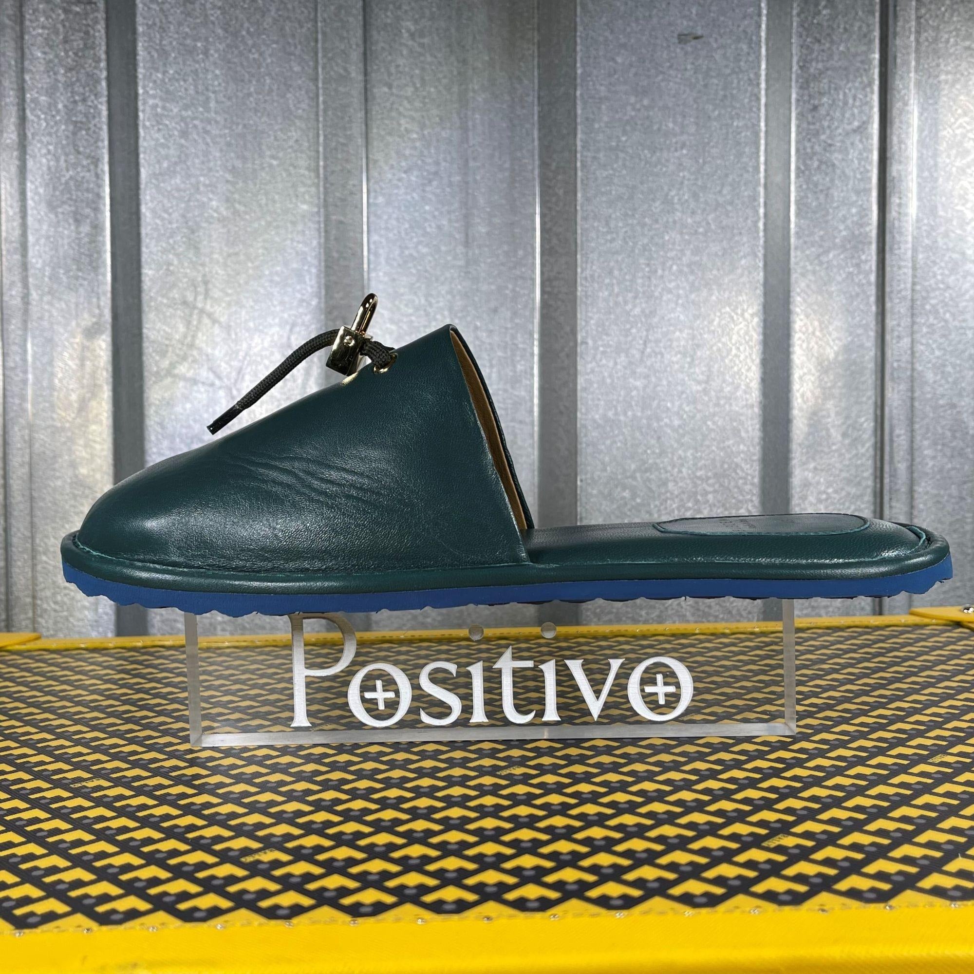 Buscemi Greenwich Petrol Leather Slippers | Positivo Clothing