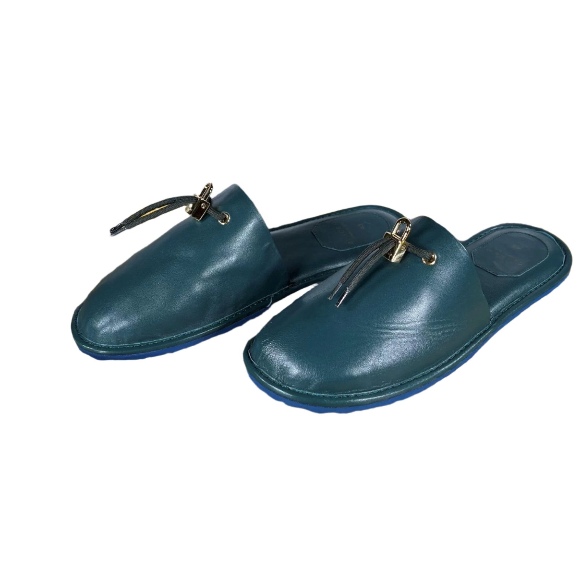 Buscemi Greenwich Petrol Leather Slippers | Positivo Clothing