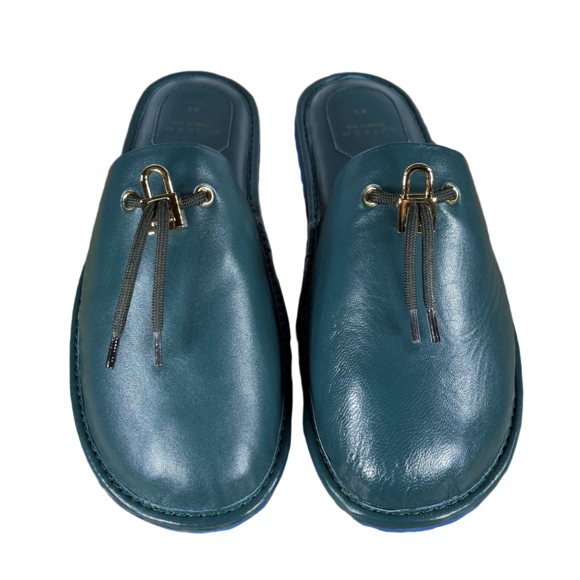 Buscemi Greenwich Petrol Leather Slippers | Positivo Clothing