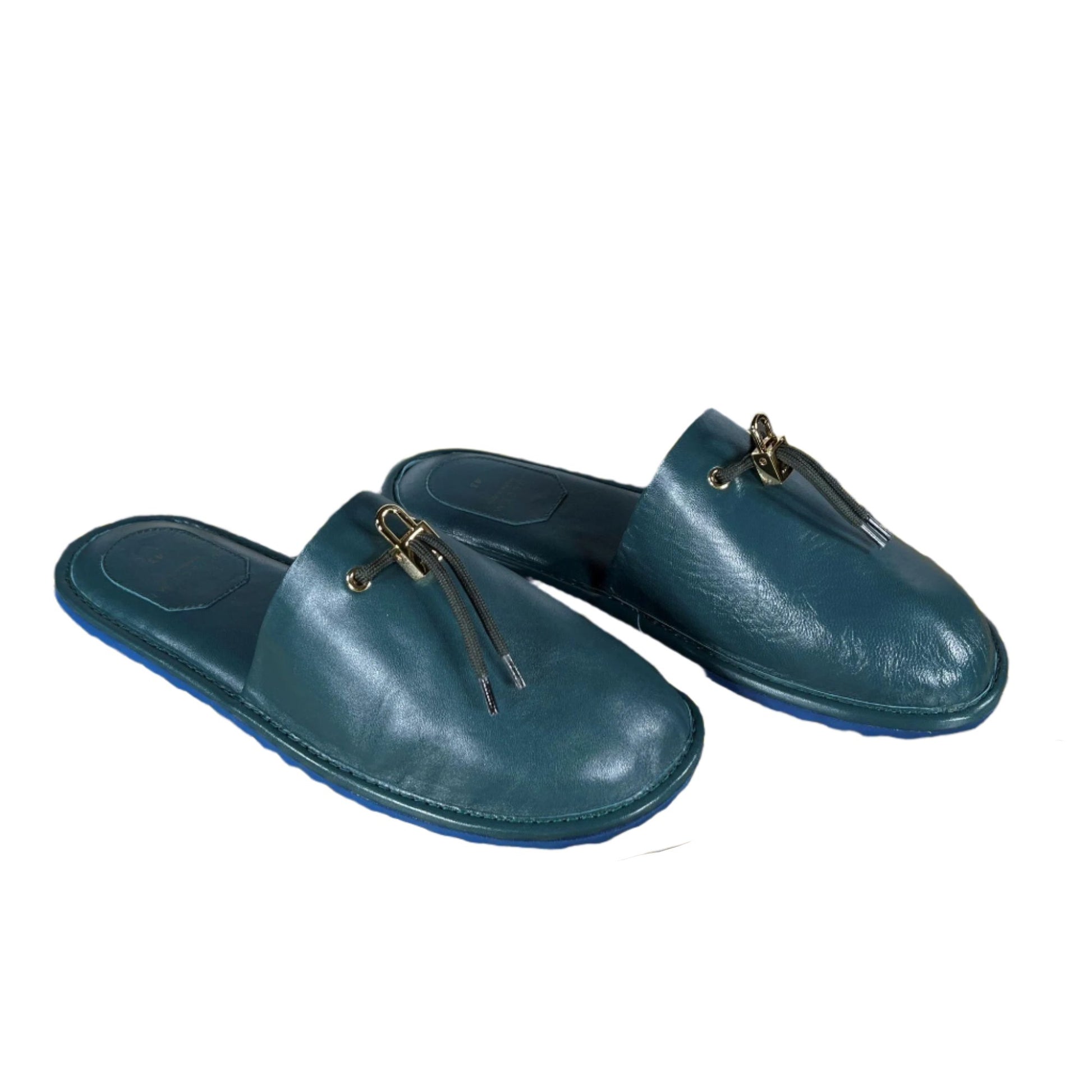Buscemi Greenwich Petrol Leather Slippers | Positivo Clothing