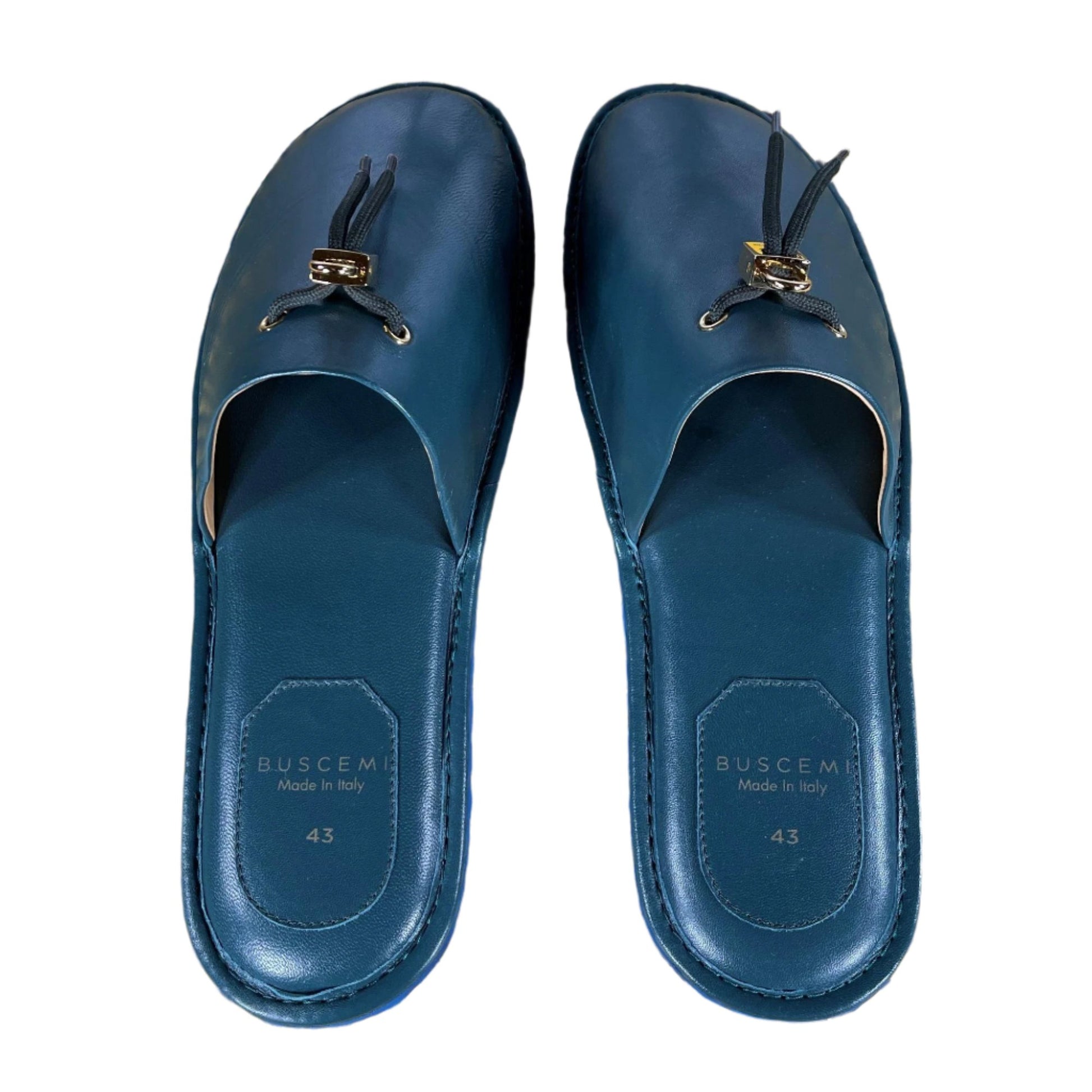 Buscemi Greenwich Petrol Leather Slippers | Positivo Clothing
