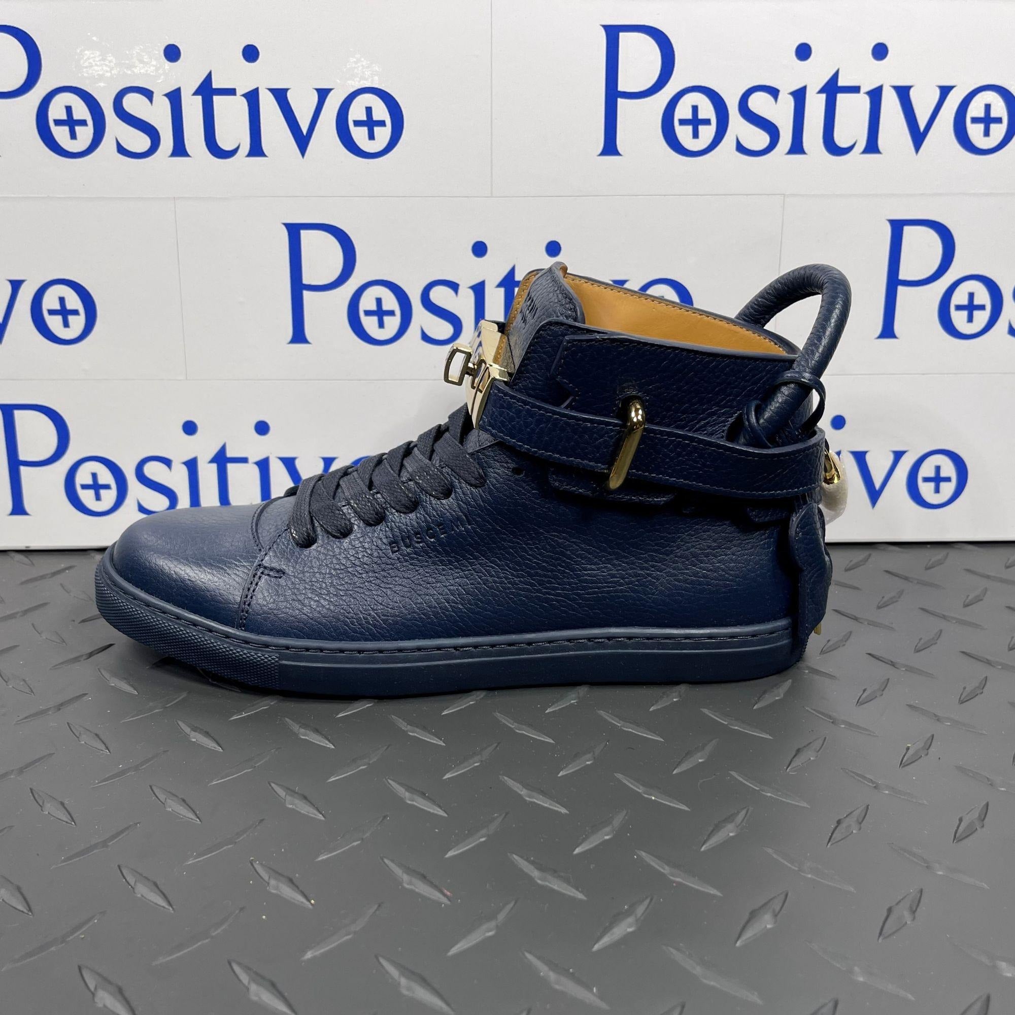 Buscemi Mens 100MM Oceano Blue Leather Sneakers | Positivo Clothing