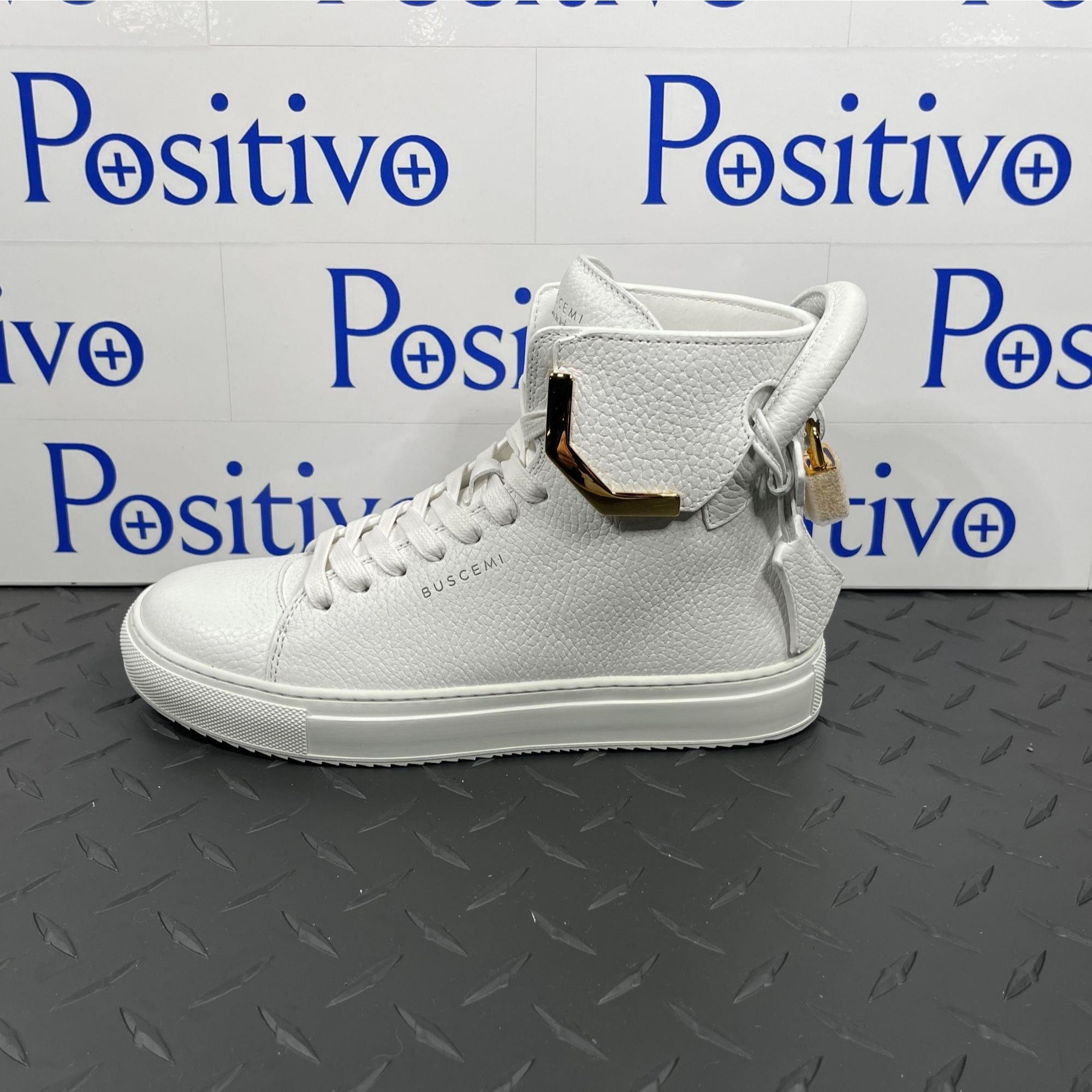 Buscemi Mens 125MM Corner Metal White Leather Sneakers | Positivo Clothing
