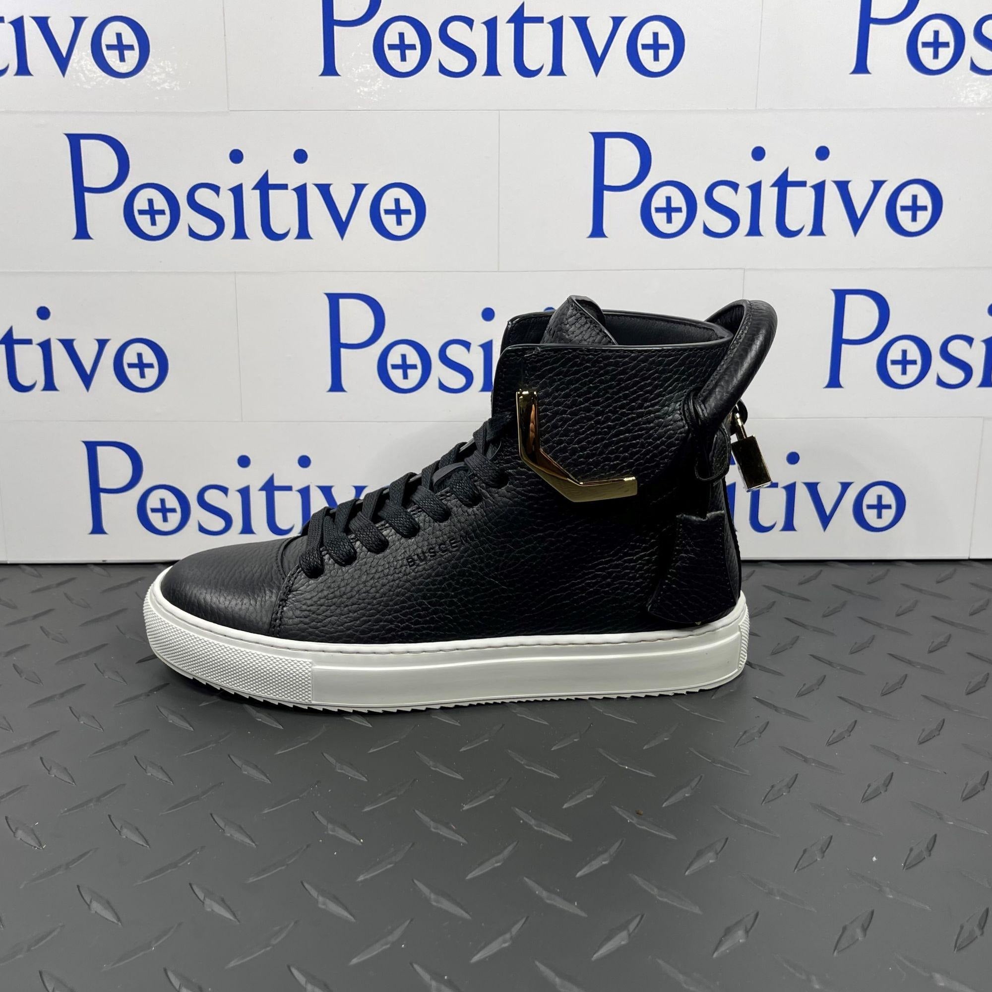 Buscemi Mens 125MM Corner Metal Black Leather Sneakers | Positivo Clothing