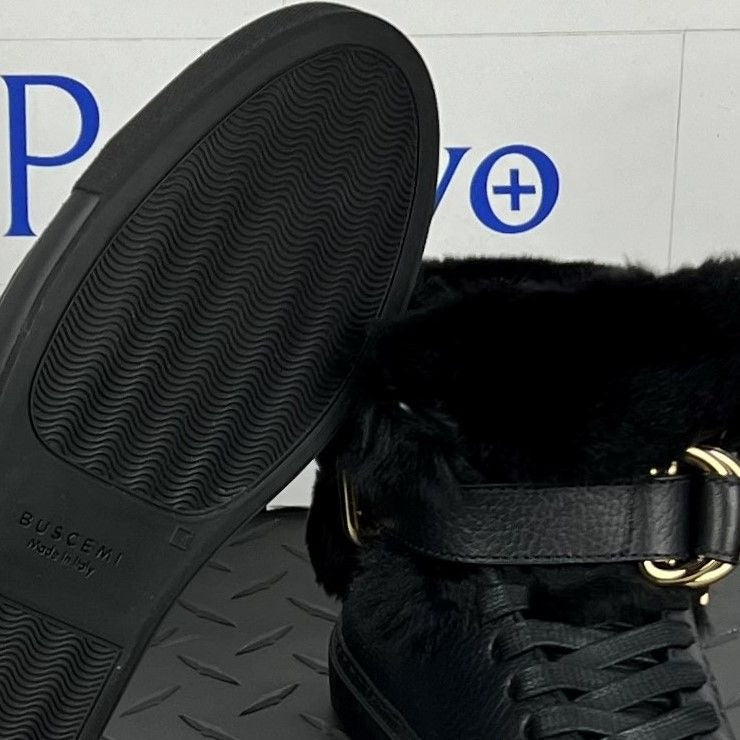 Buscemi Womens 100MM Rabbit Black Leather/Fur Sneakers | Positivo Clothing